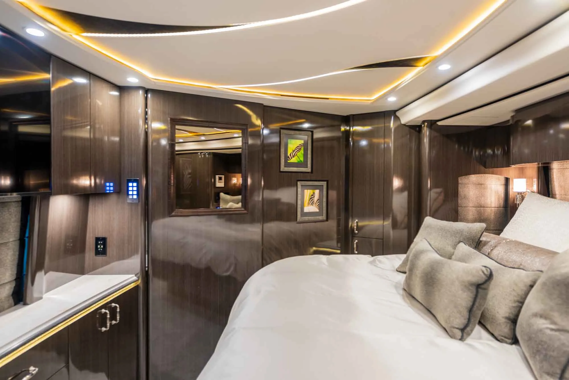 Interior craftsmanship and material detail in 2021 Marathon Coach 1321