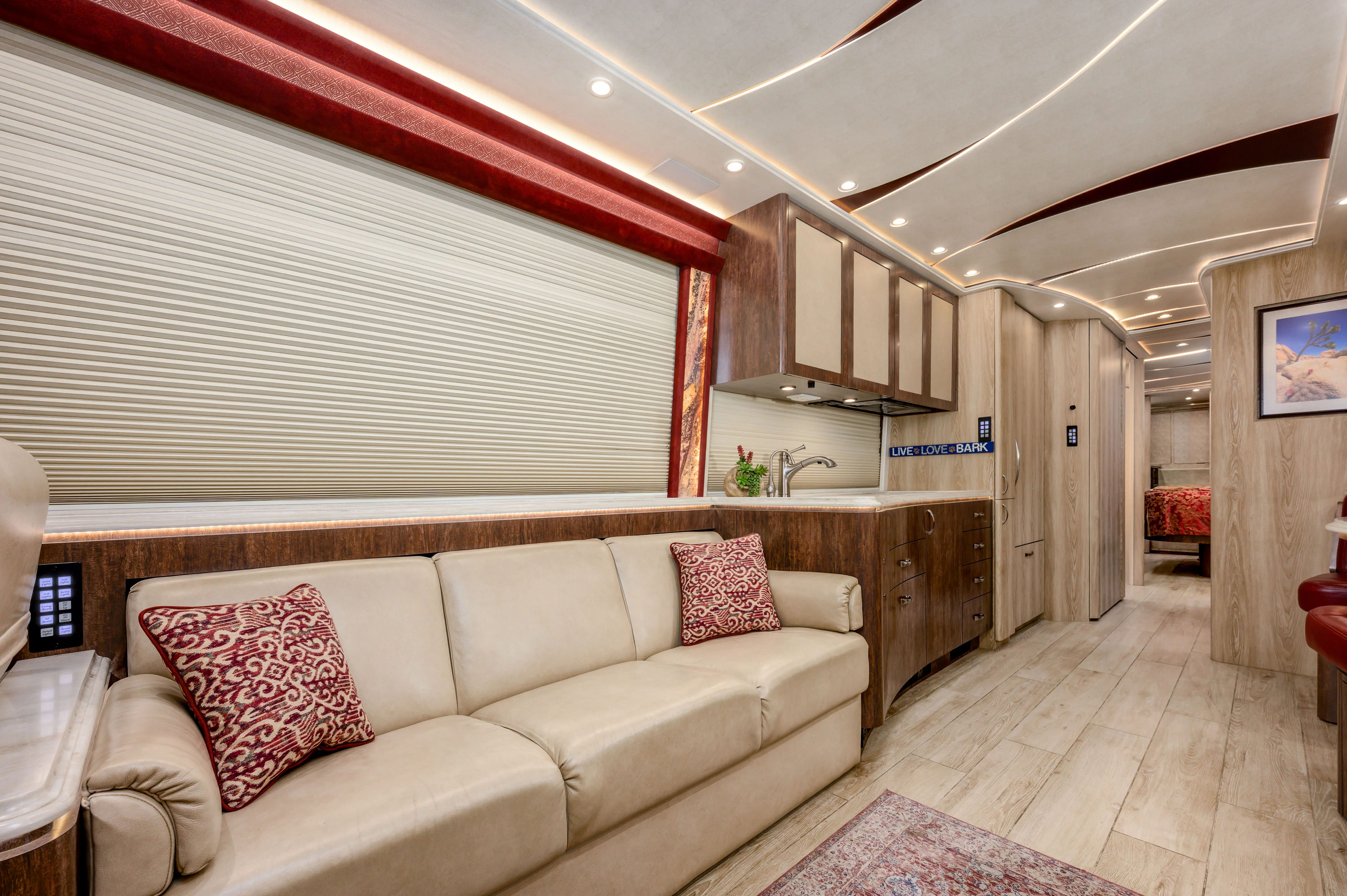 Interior living area of Marathon Coach 1334 with double-slide layout