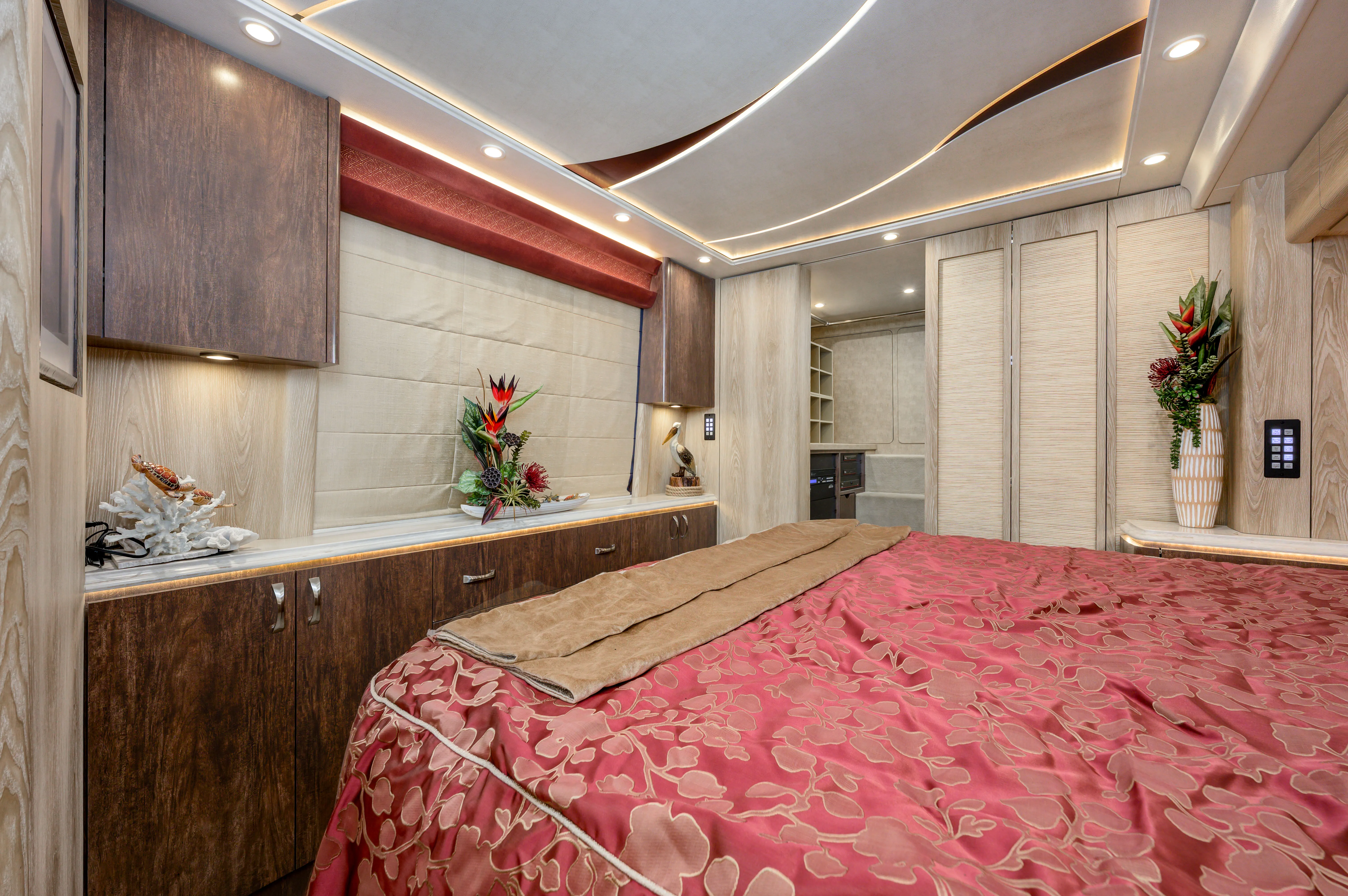 Interior bedroom cabinetry in Marathon Coach 1334