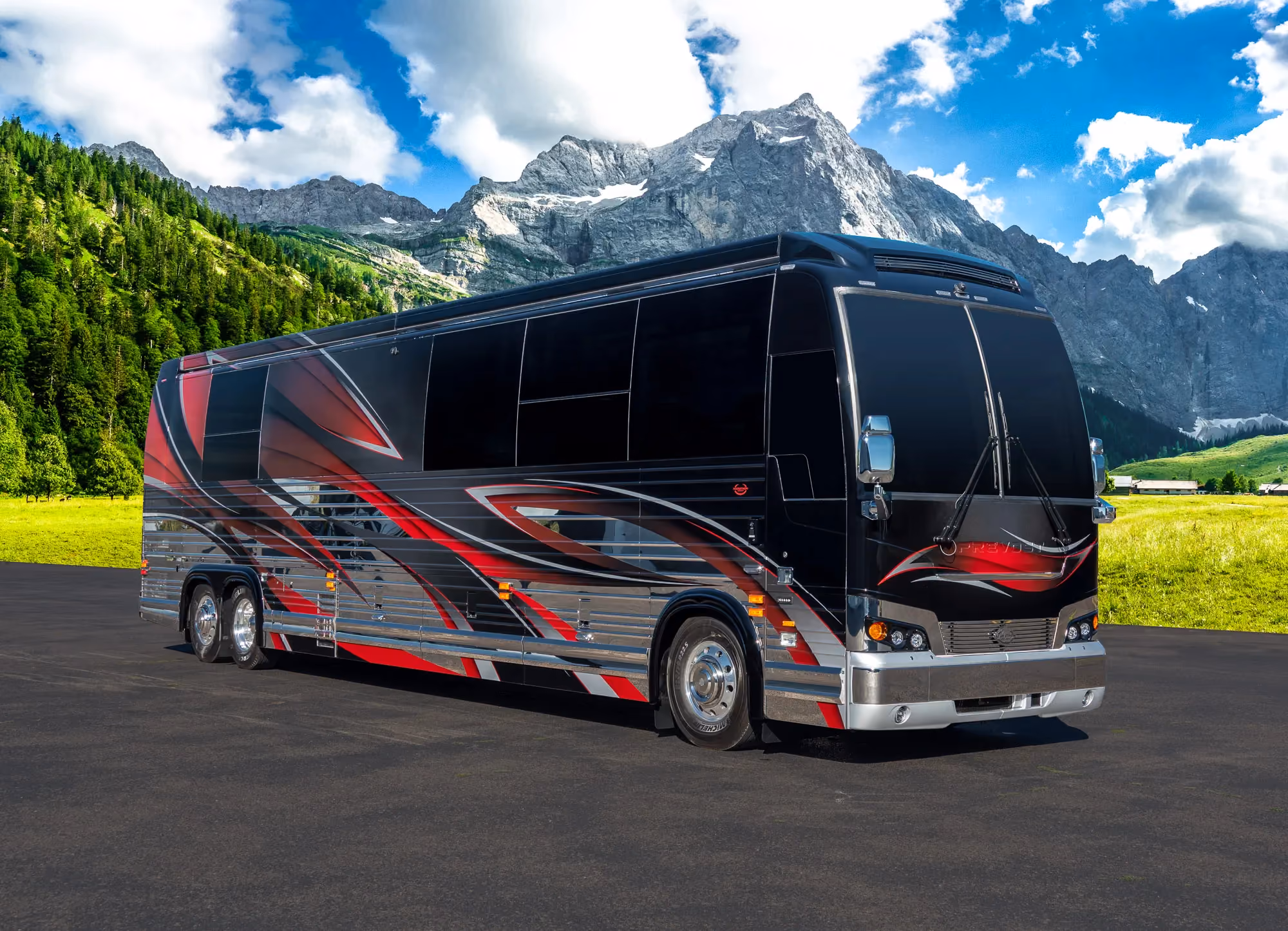 Exterior glamour shot of 2022 Marathon Coach 1346 on Prevost X3-45 chassis