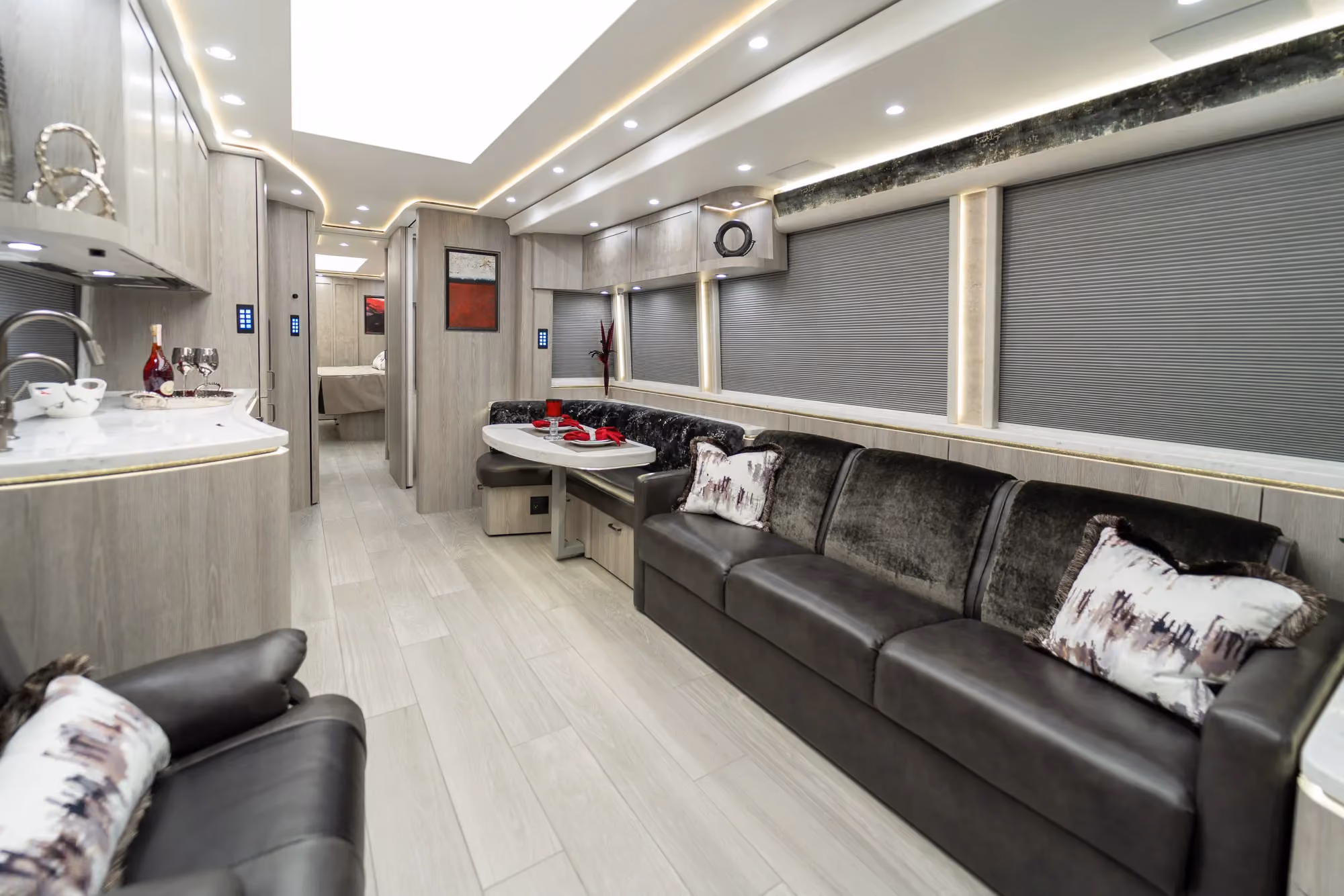 Interior living area of Marathon Coach 1346 with double-slide layout