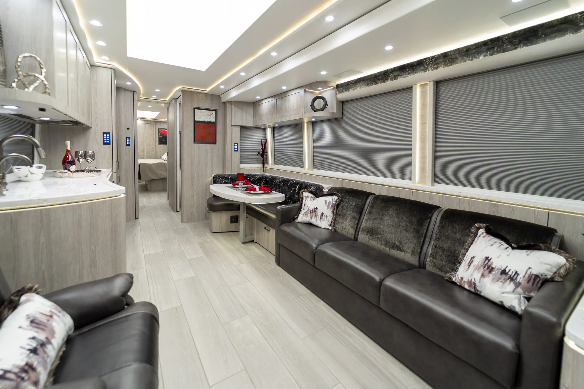 Interior living area of Marathon Coach 1346 with double-slide layout