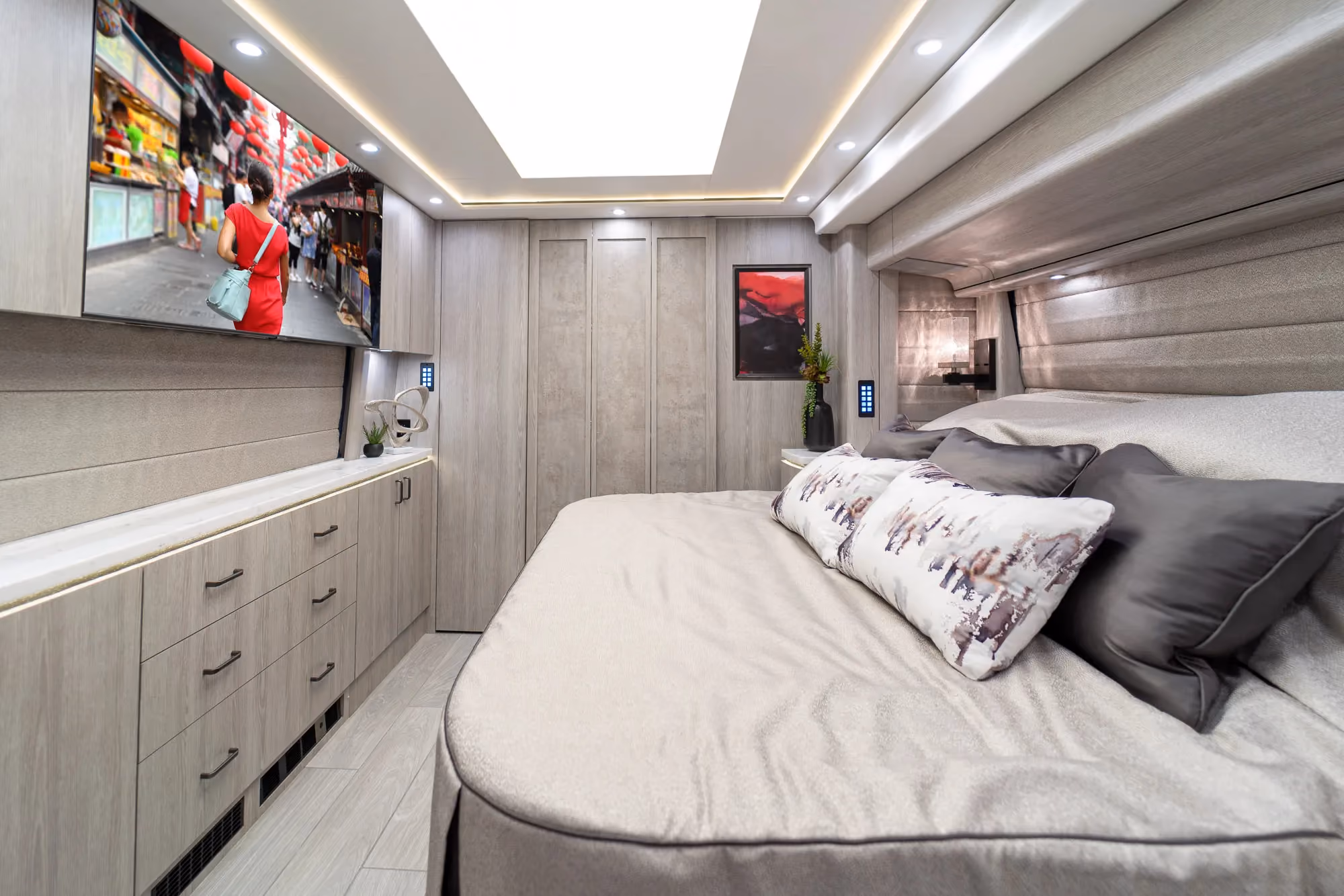 Interior bedroom cabinetry in Marathon Coach 1346