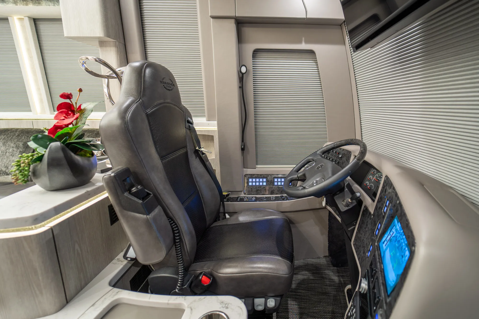 Interior salon cabinetry close-up in Marathon Coach 1346