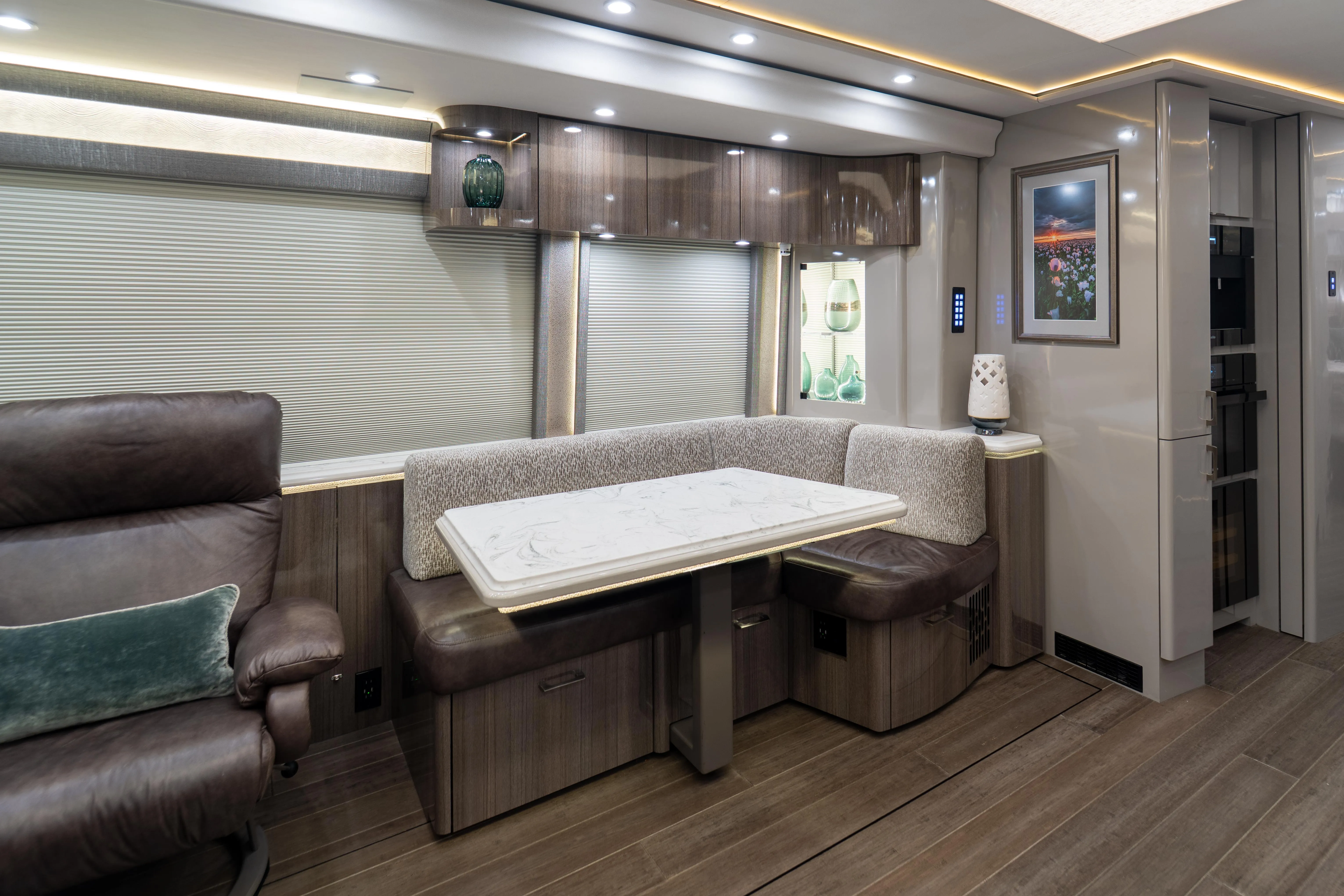 Interior galley kitchen of Marathon Coach 1341 with underfloor heating