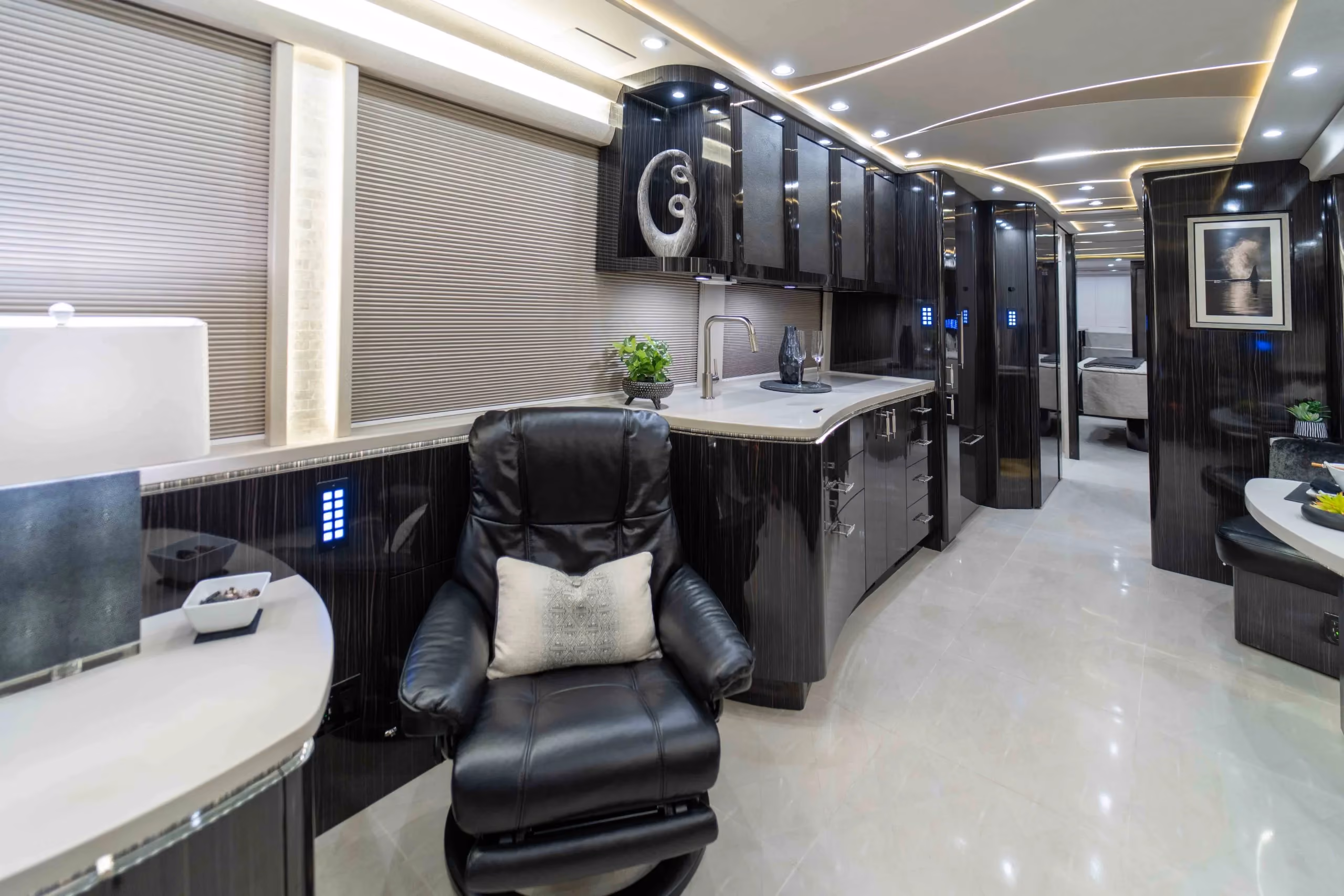 Interior living area of Marathon Coach 1349 with double-slide layout