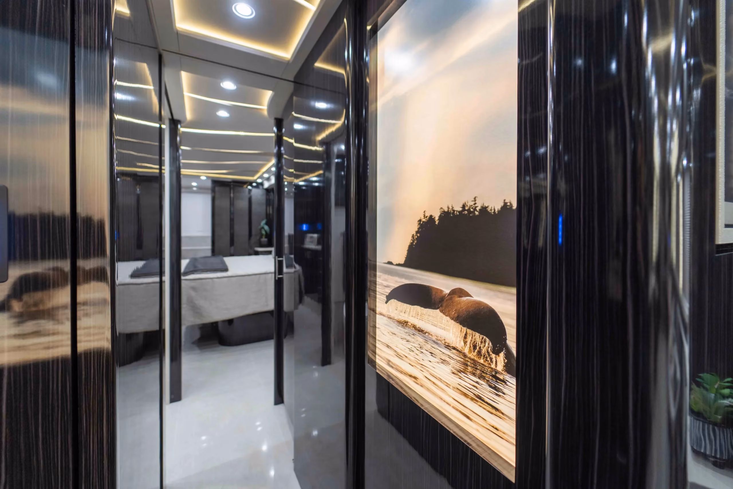 Interior dining area of Marathon Coach 1349