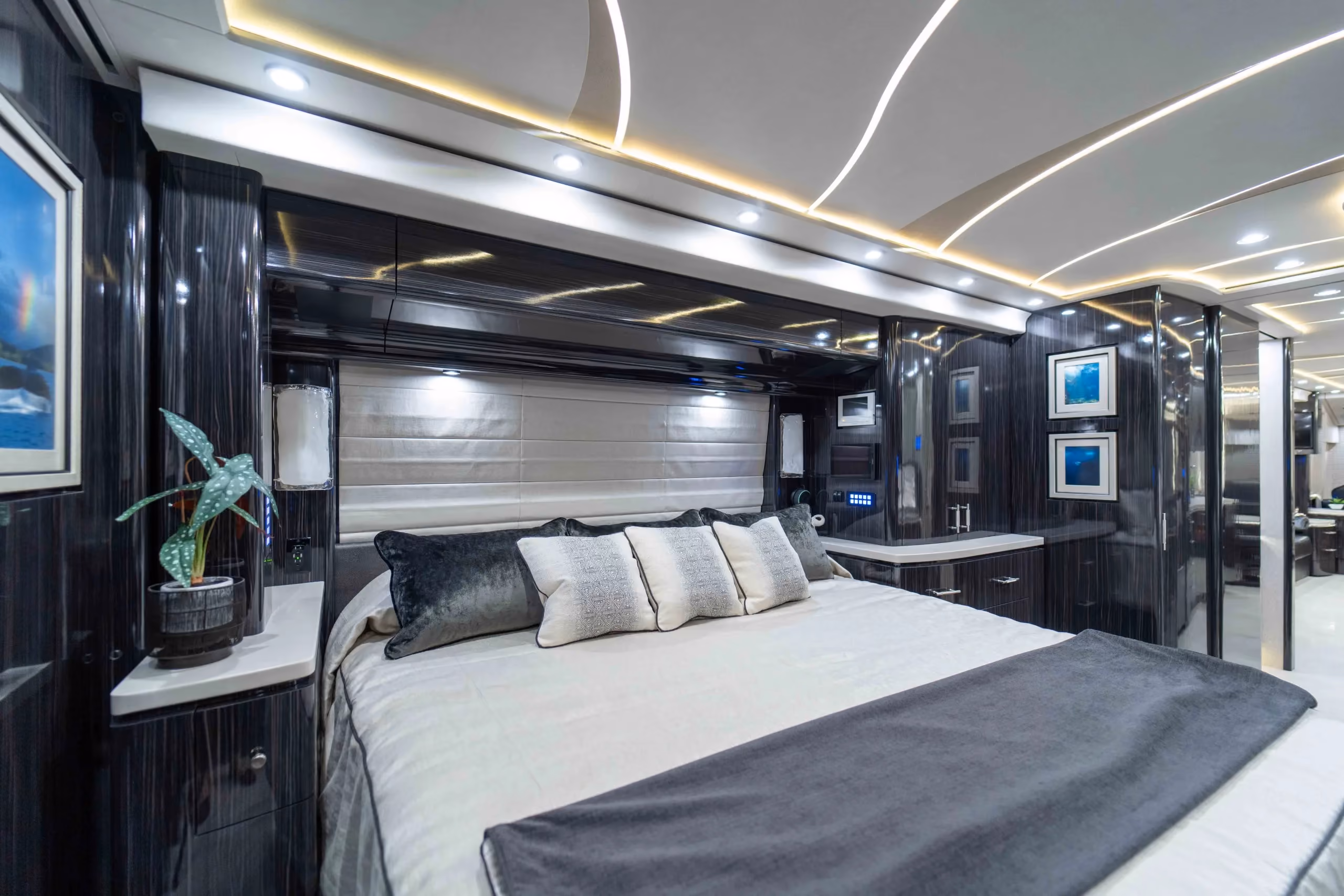 Interior bedroom cabinetry in Marathon Coach 1349