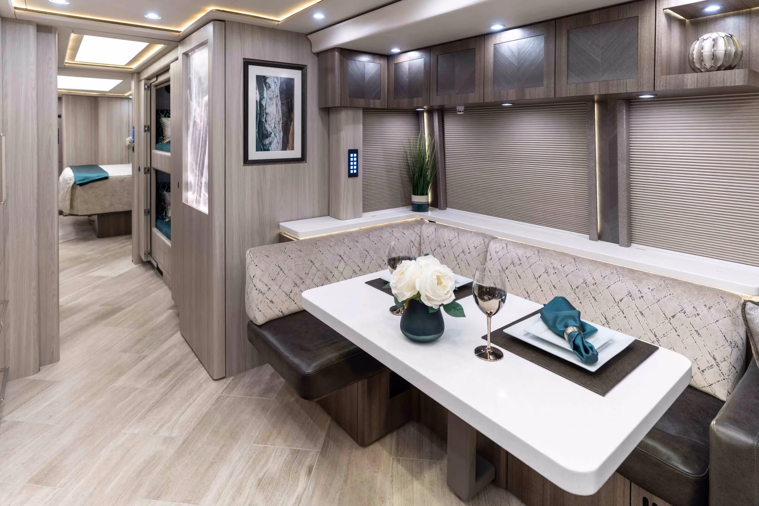 Interior galley kitchen of Marathon Coach 1352