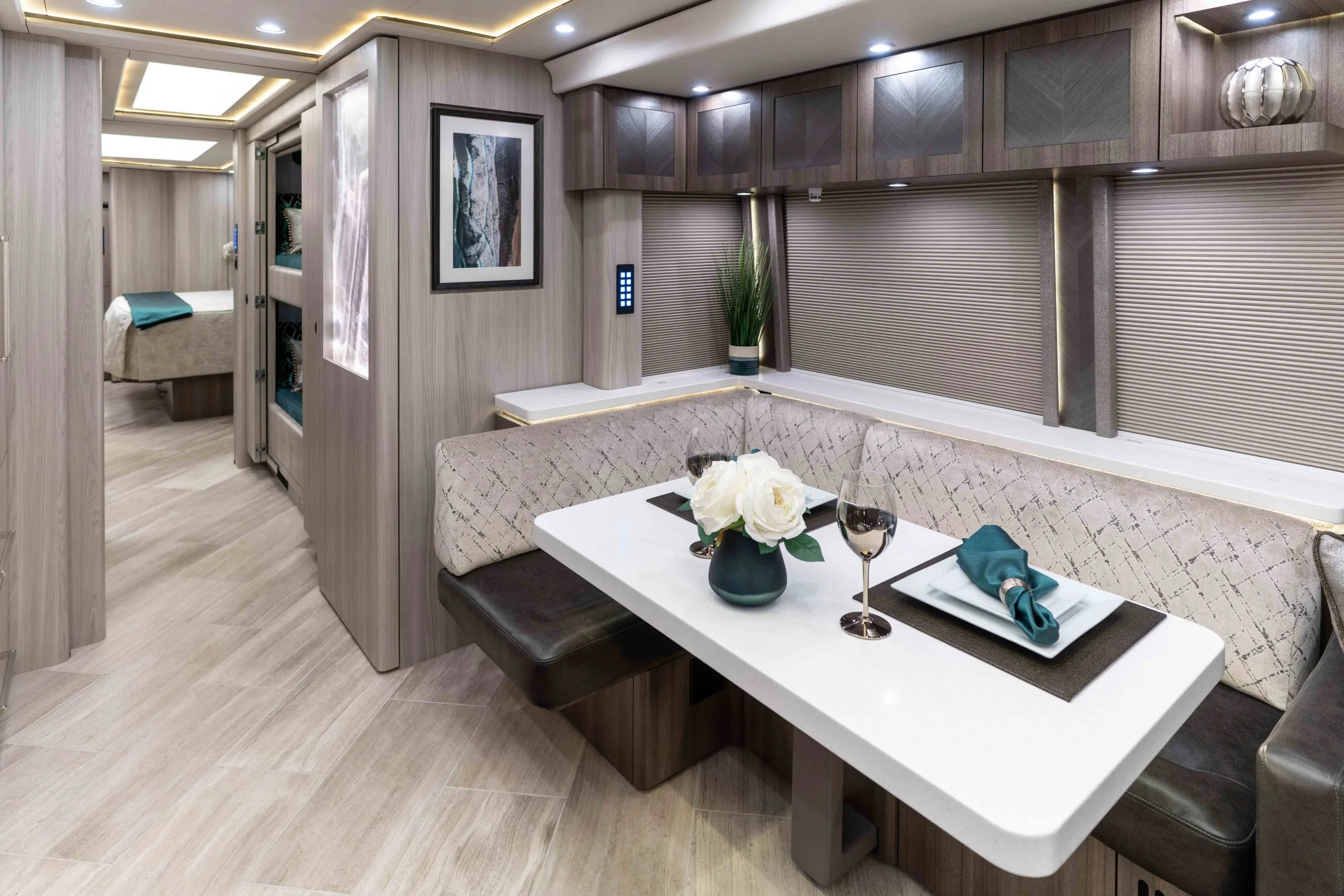 Interior galley kitchen of Marathon Coach 1352