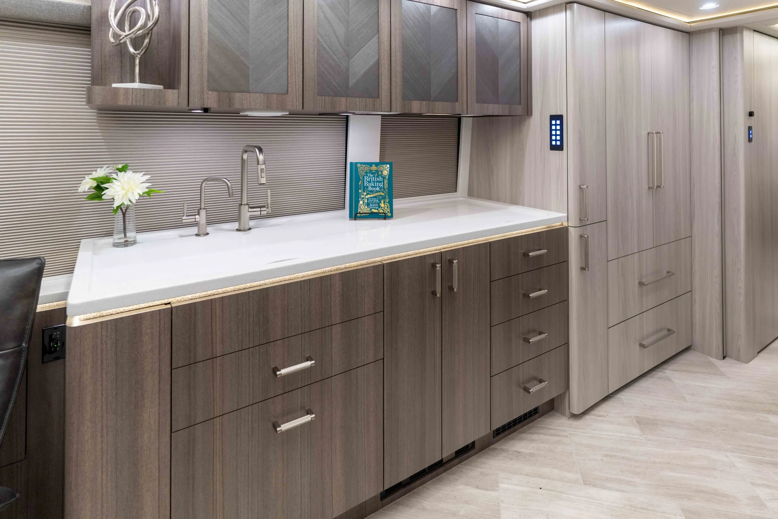 Interior galley countertop and cabinetry in Marathon Coach 1352