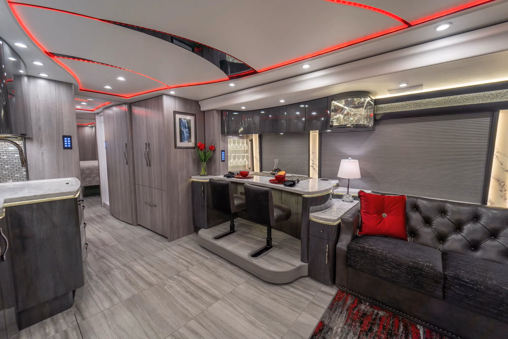 Interior galley kitchen of Marathon Coach 1354