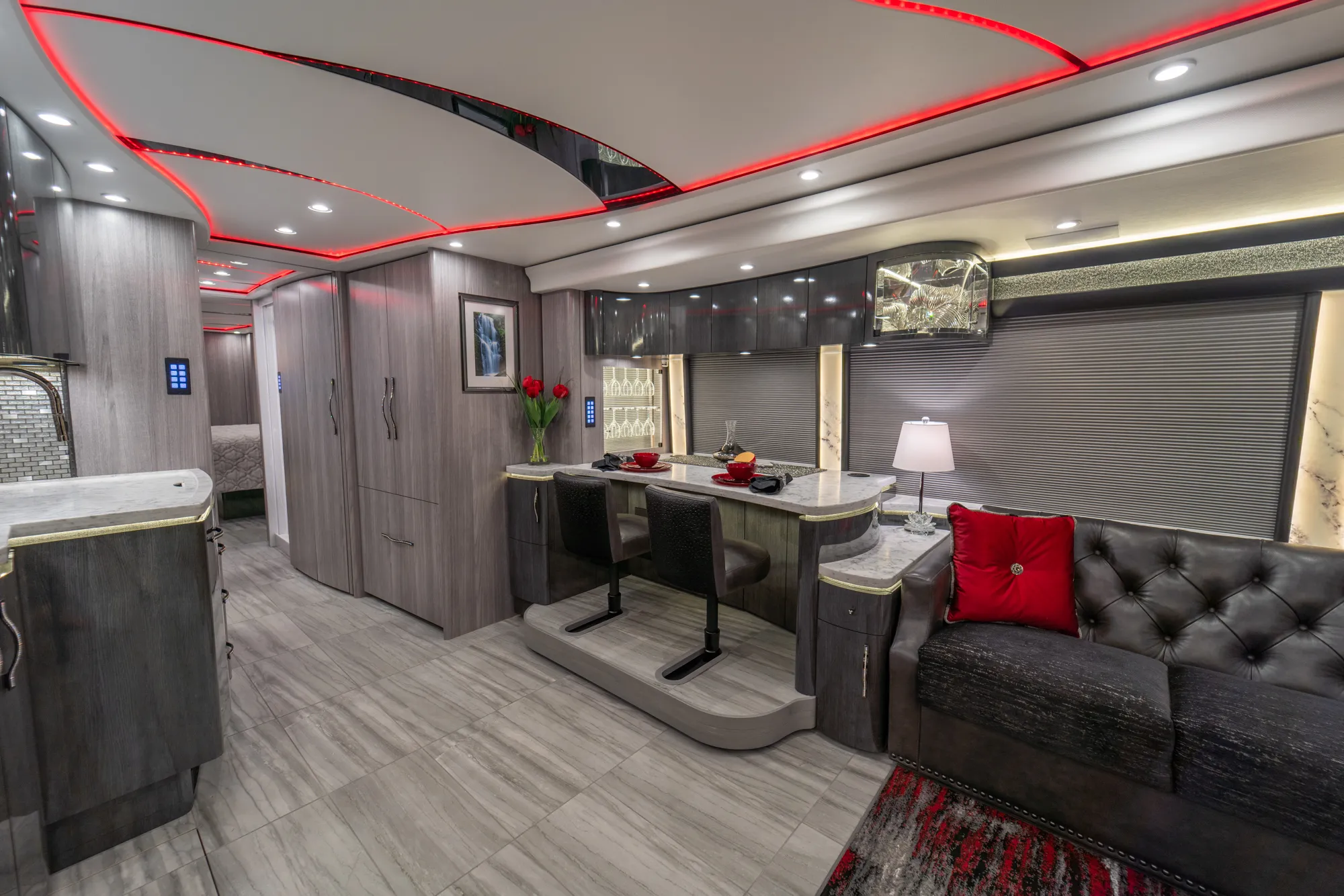 Interior galley kitchen of Marathon Coach 1354