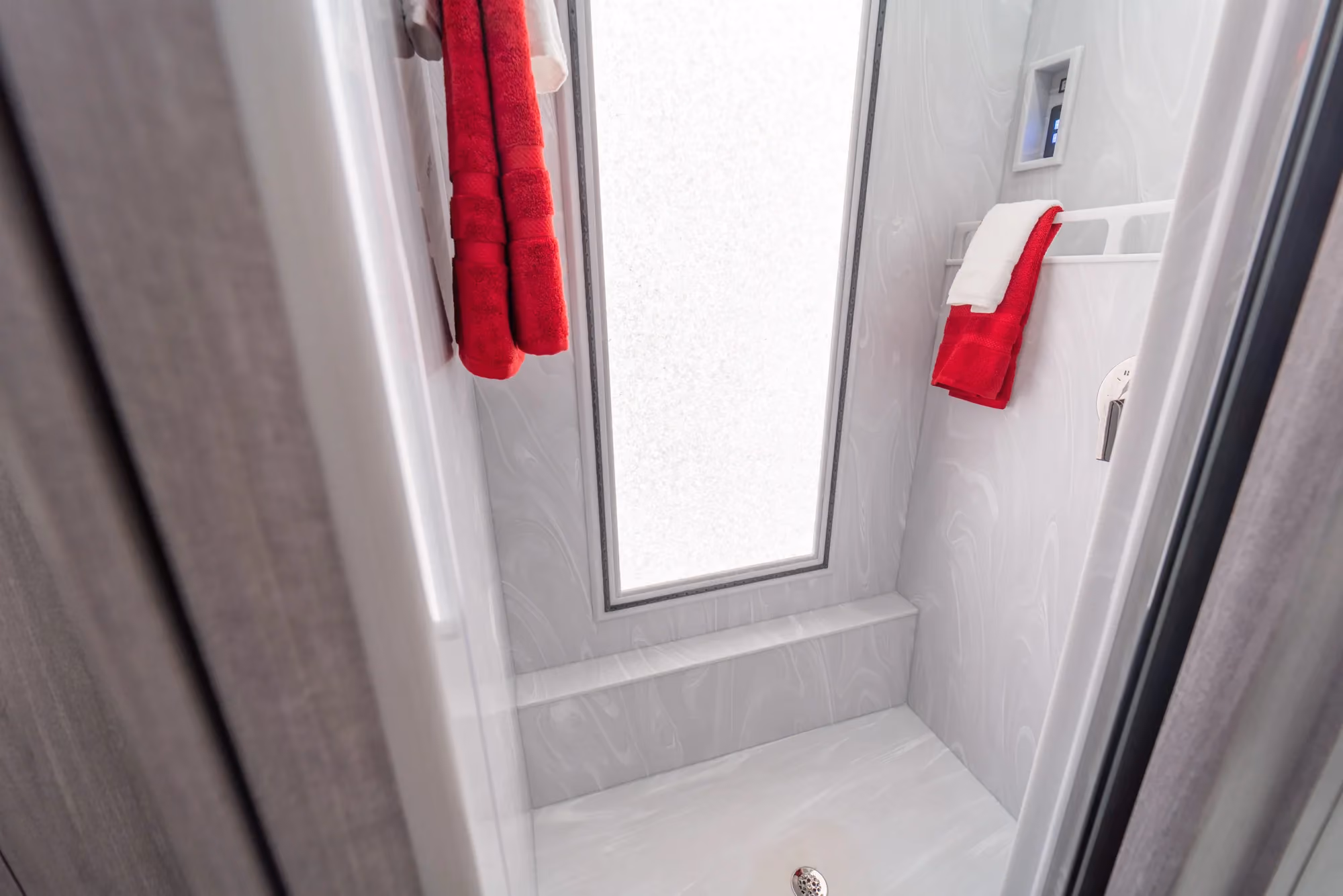 Interior bathroom vanity of Marathon Coach 1354