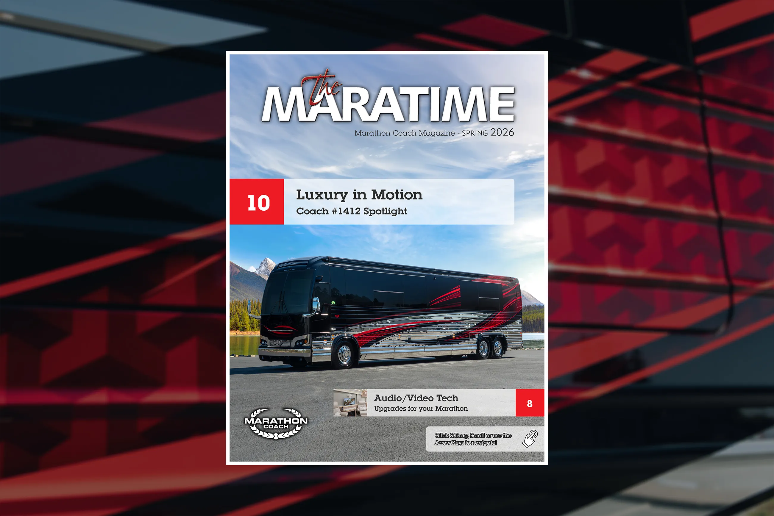 The blog thumbnail features a 2026 Marathon Coach, which is the featured coach of this issue.