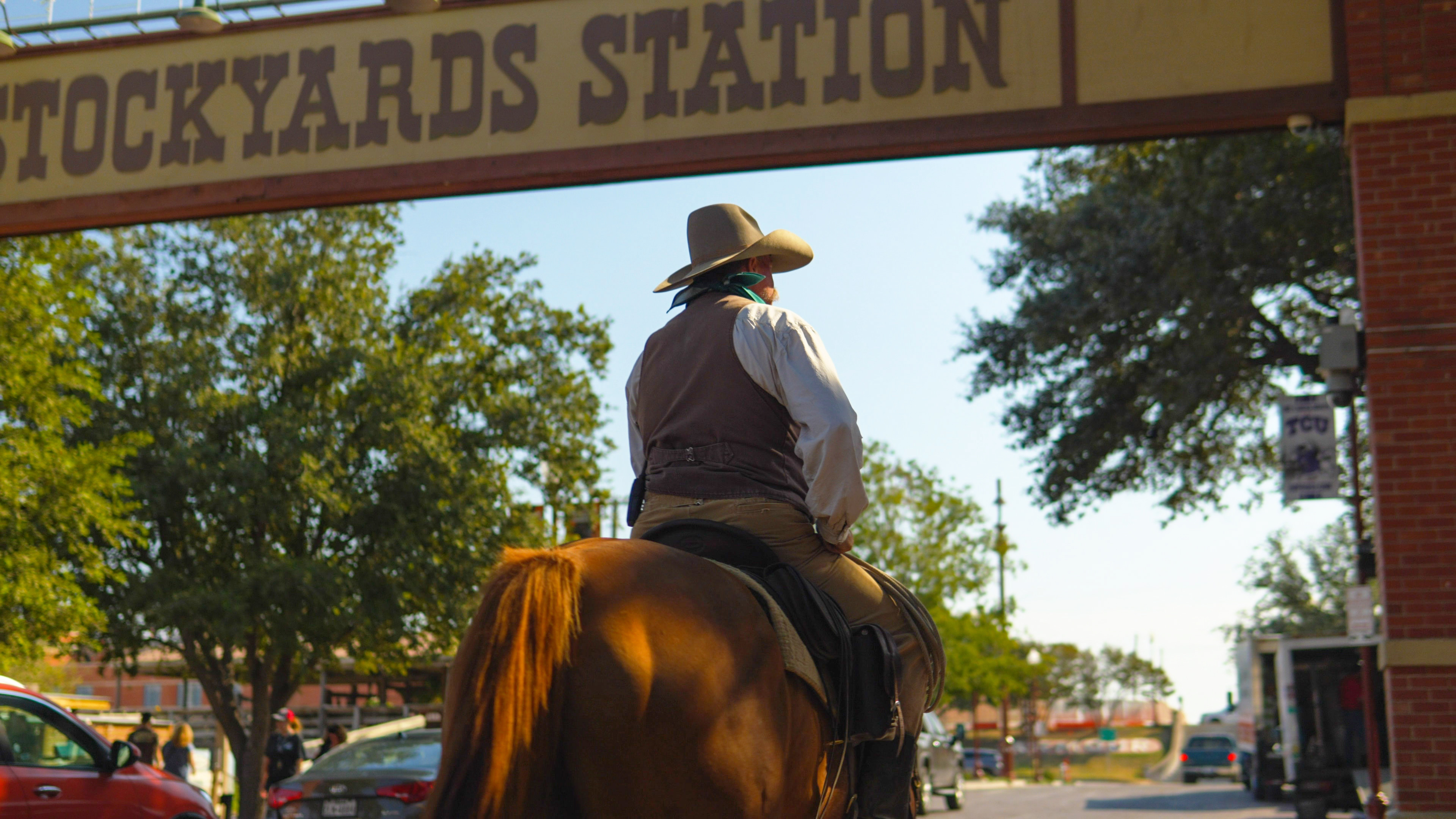 Man on horse in Fort Worth, Texas.