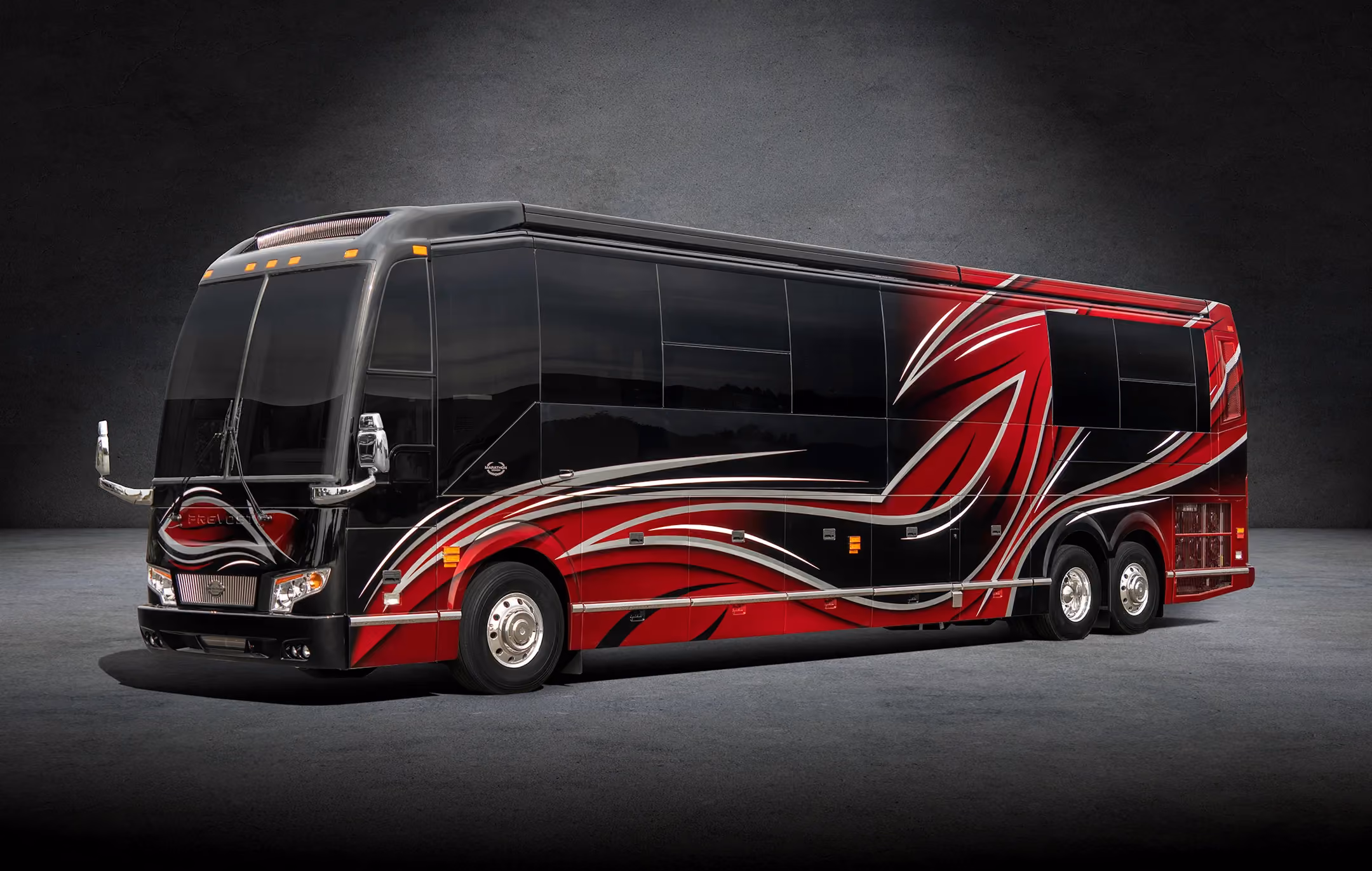 Exterior of luxury Marathon Coach #1304 built on a Prevost chassis | Luxury Motorcoach for Sale