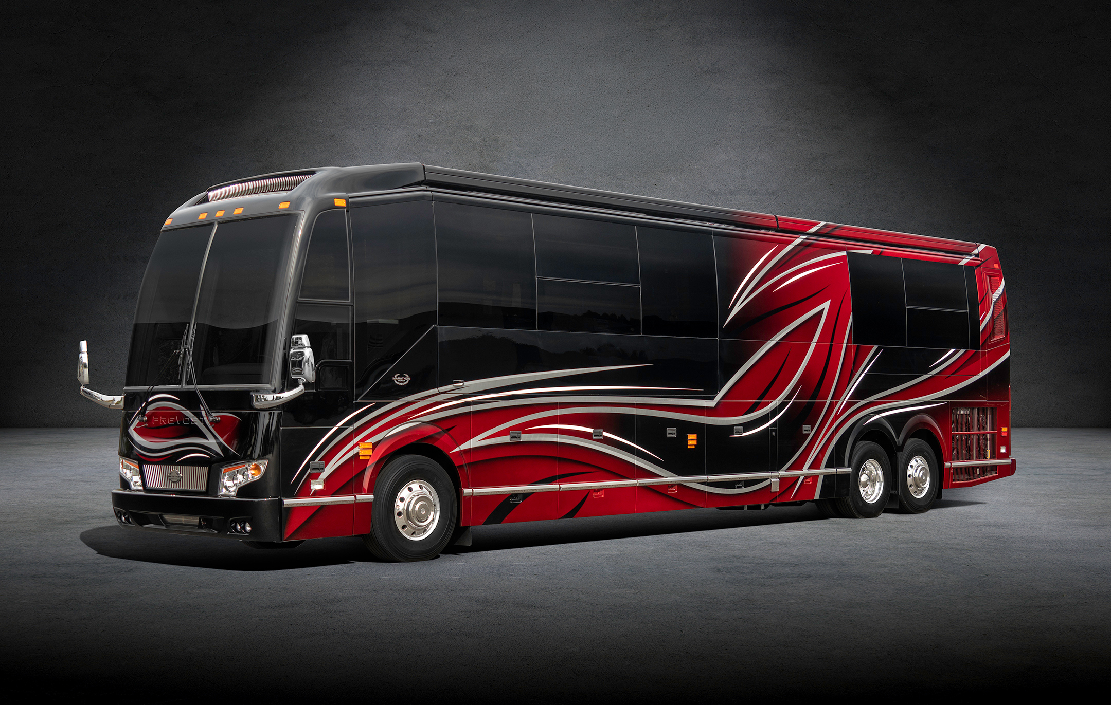 Exterior of luxury Marathon Coach #1304 built on a Prevost chassis | Luxury Motorcoach for Sale