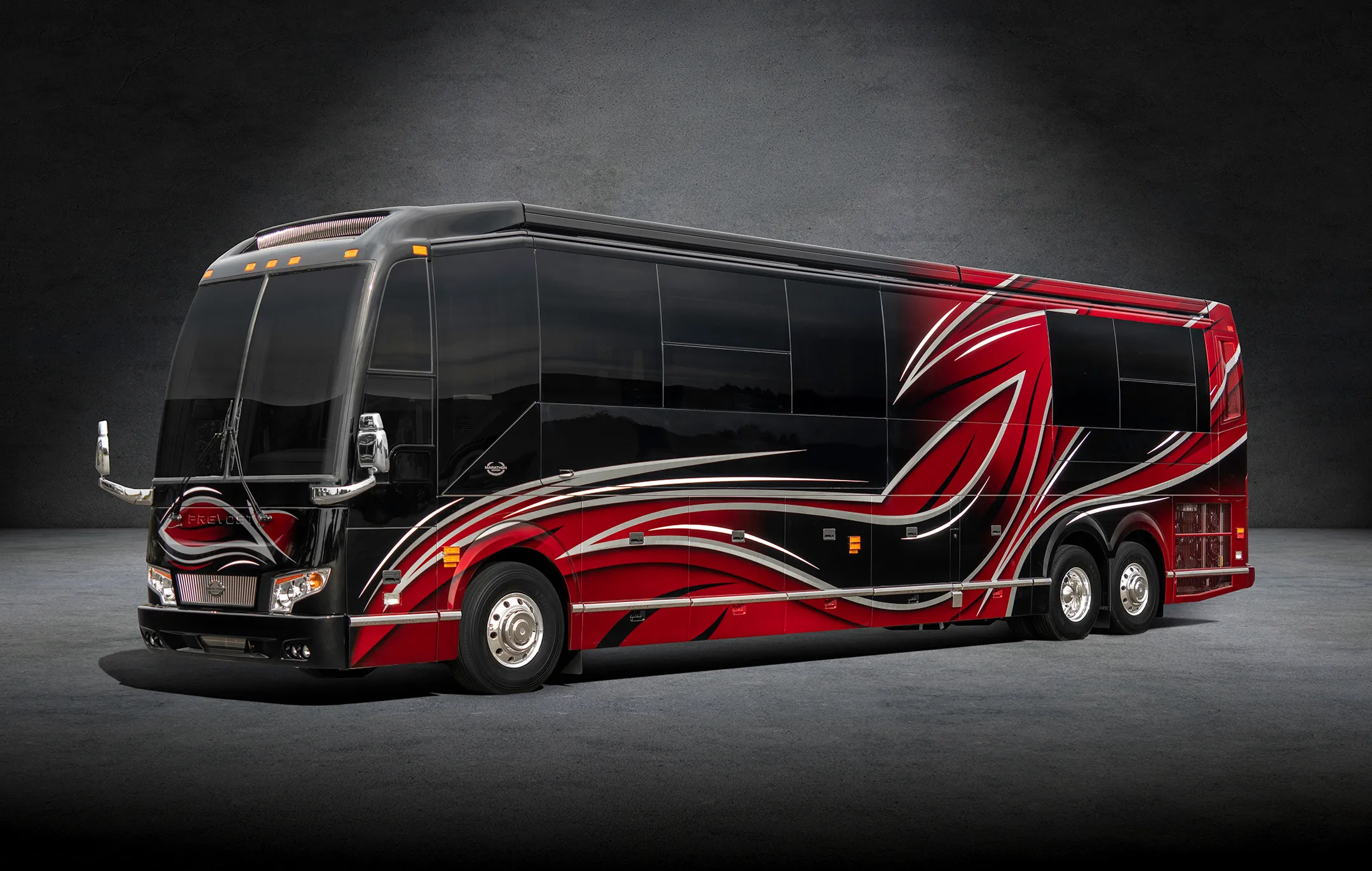 Exterior of luxury Marathon Coach #1304 built on a Prevost chassis | Luxury Motorcoach for Sale