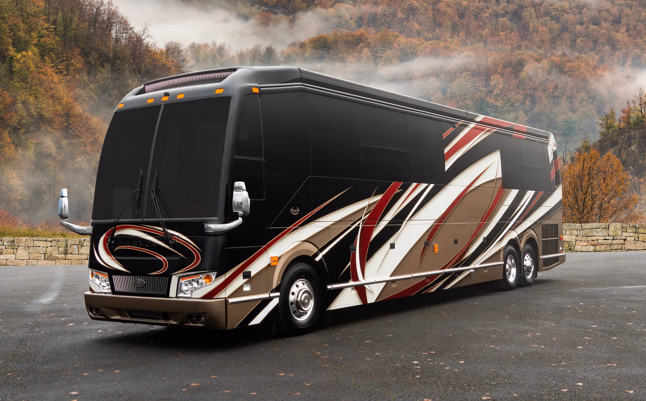 Exterior of luxury Marathon Coach #1314 built on a Prevost chassis | Luxury Motorcoach for Sale