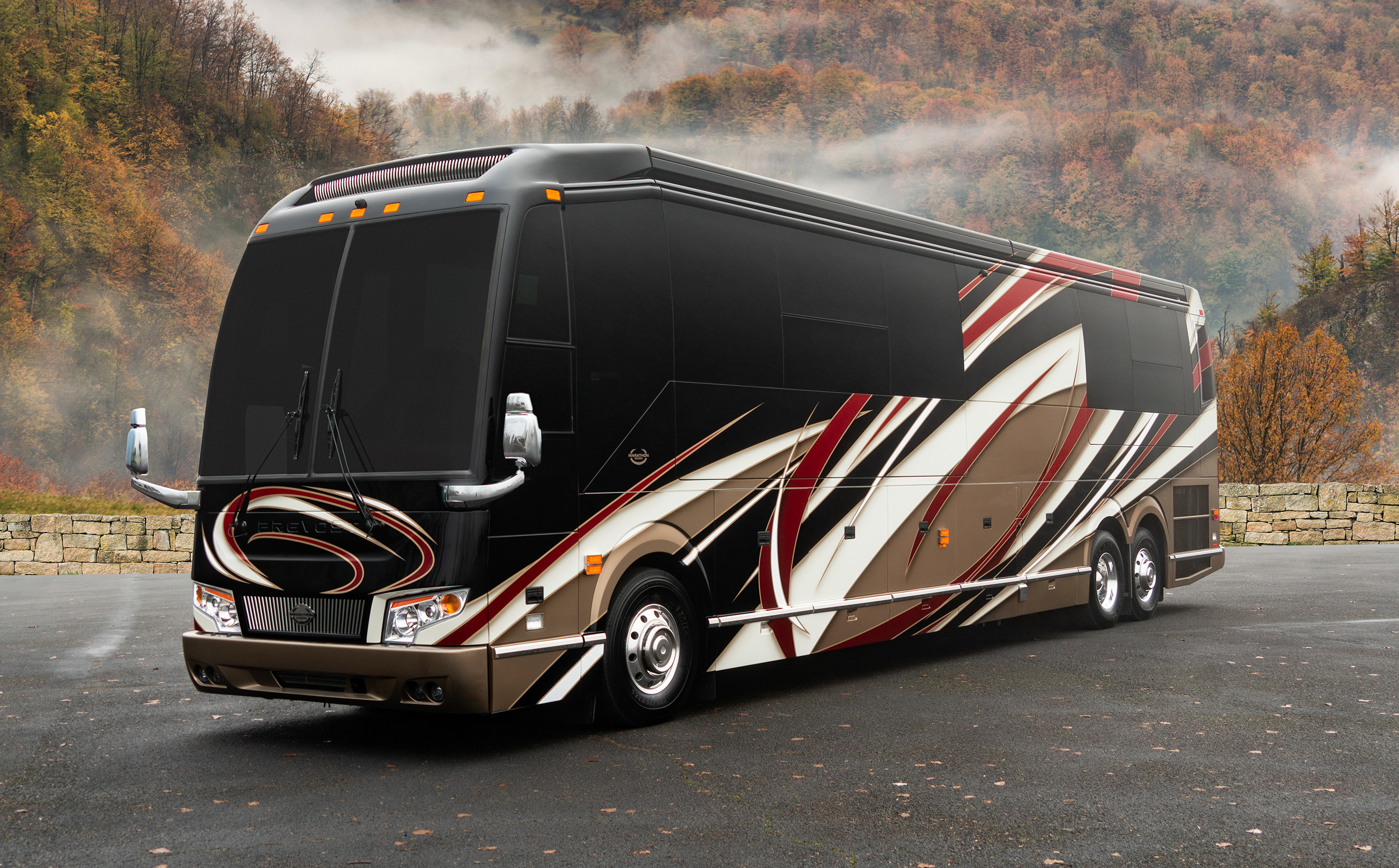 Exterior of luxury Marathon Coach #1314 built on a Prevost chassis | Luxury Motorcoach for Sale