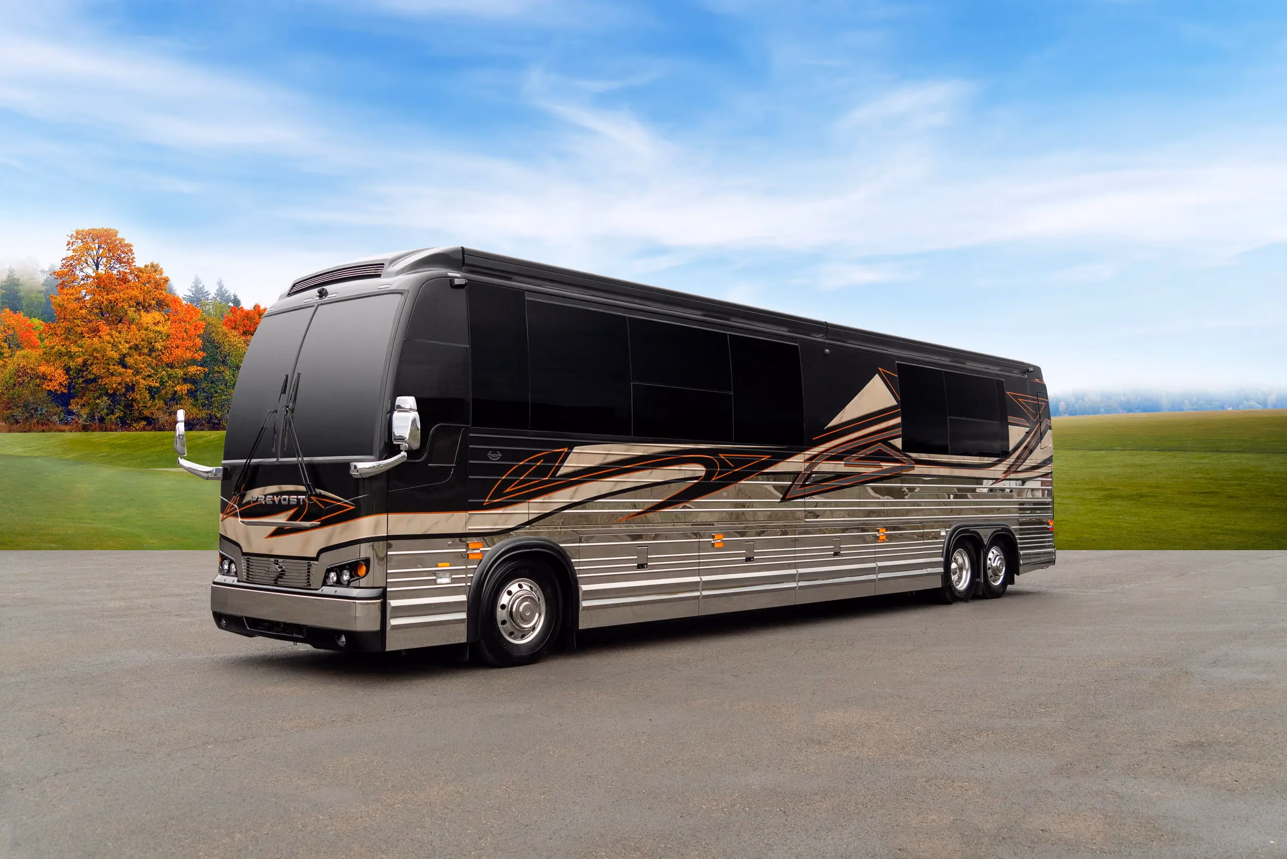 Exterior of luxury Marathon Coach #1331 built on a Prevost chassis | Luxury Motorcoach for Sale