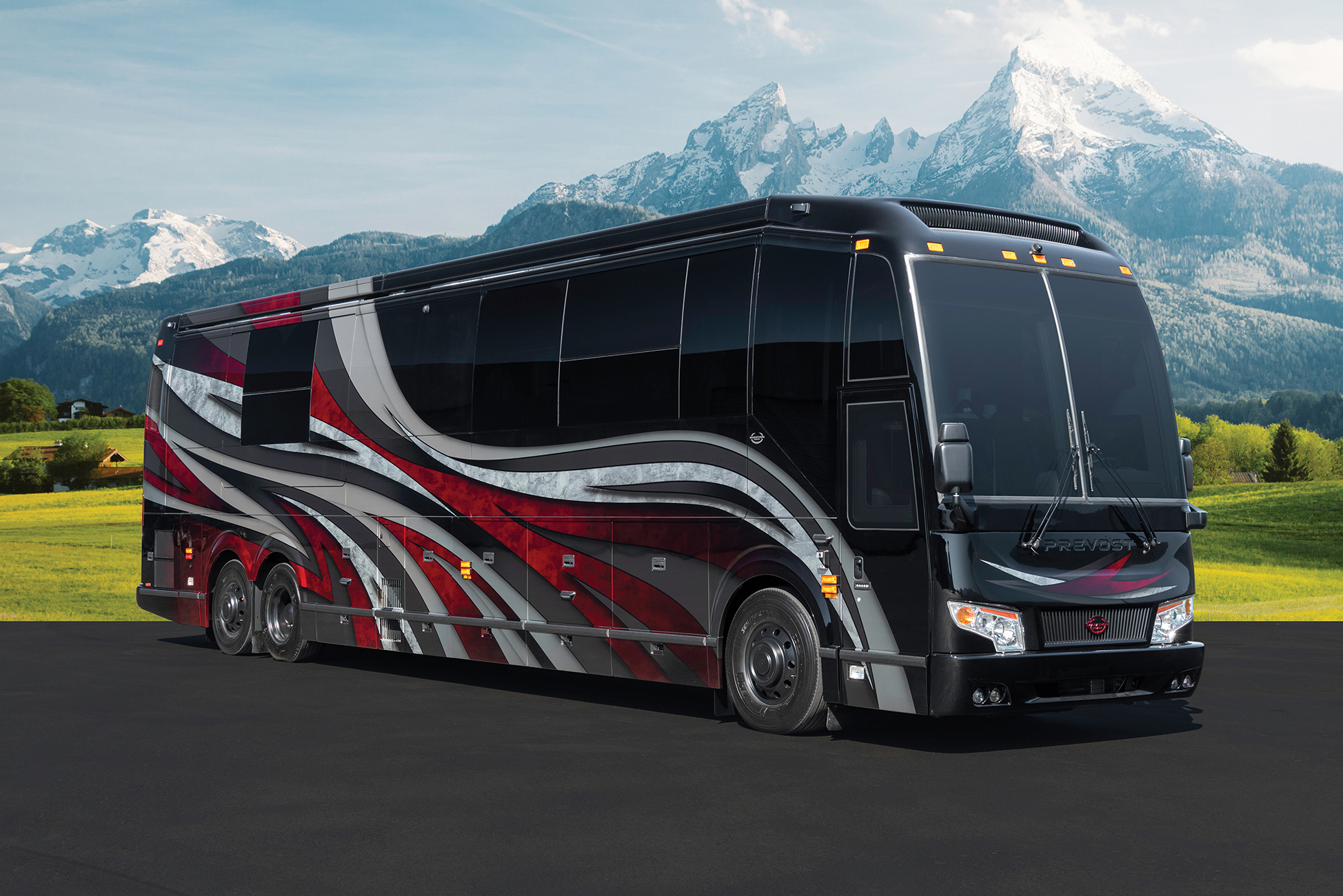 Exterior of luxury Marathon Coach #1336 built on a Prevost chassis | Luxury Motorcoach for Sale