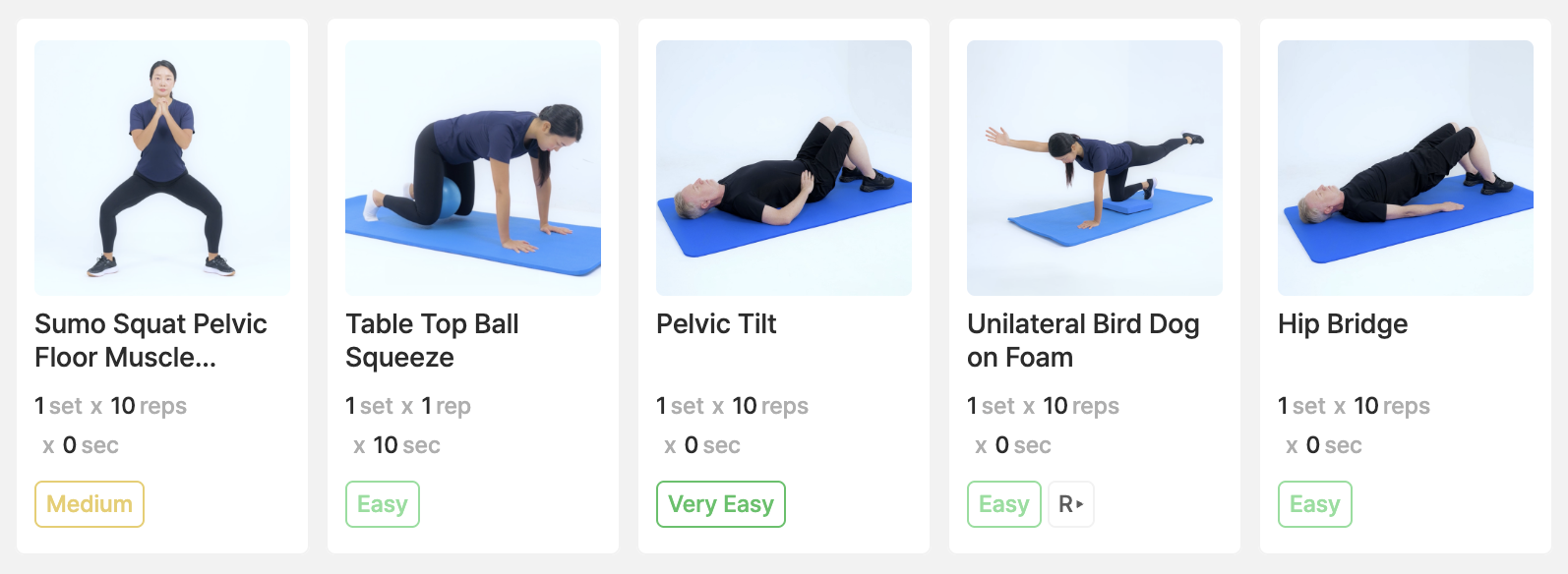 Pelvic health exercise library in the EverEx app