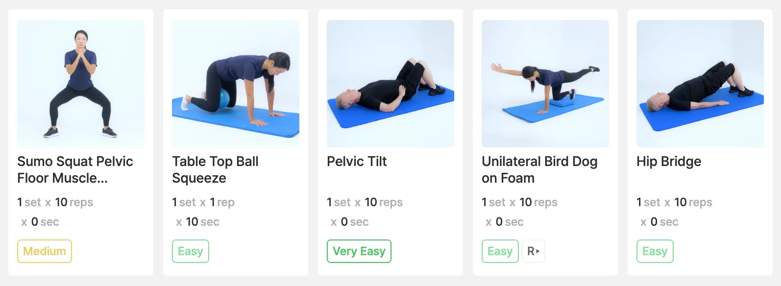 Pelvic health exercise library in the EverEx app