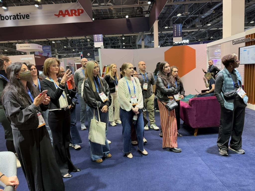 An image of the audience that was at CES 2026 listening to our EverEx employee about Remote Therapeutic Monitoring and how it can have a positive impact on healthier aging.