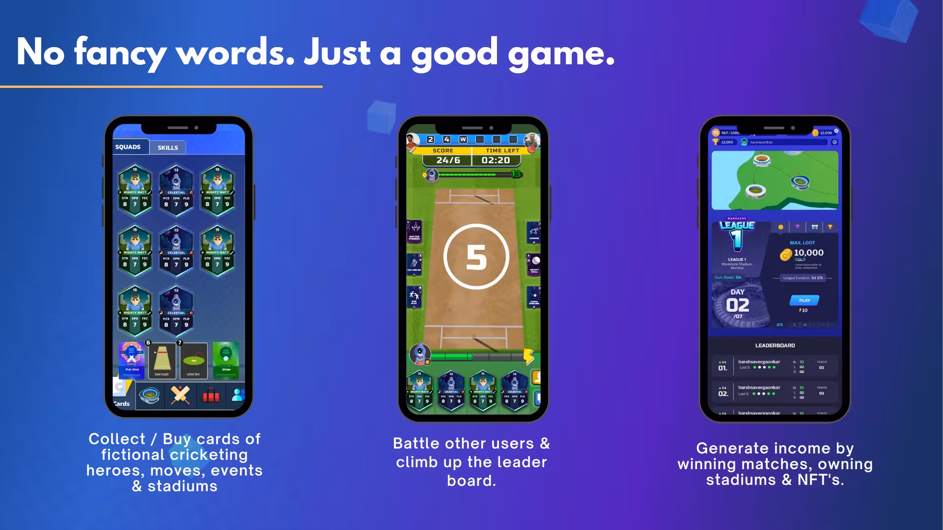 An advertisement showing 3 smartphones with screenshots of the Cricinshots user interface with descriptions of the particular interface use under each smartphone