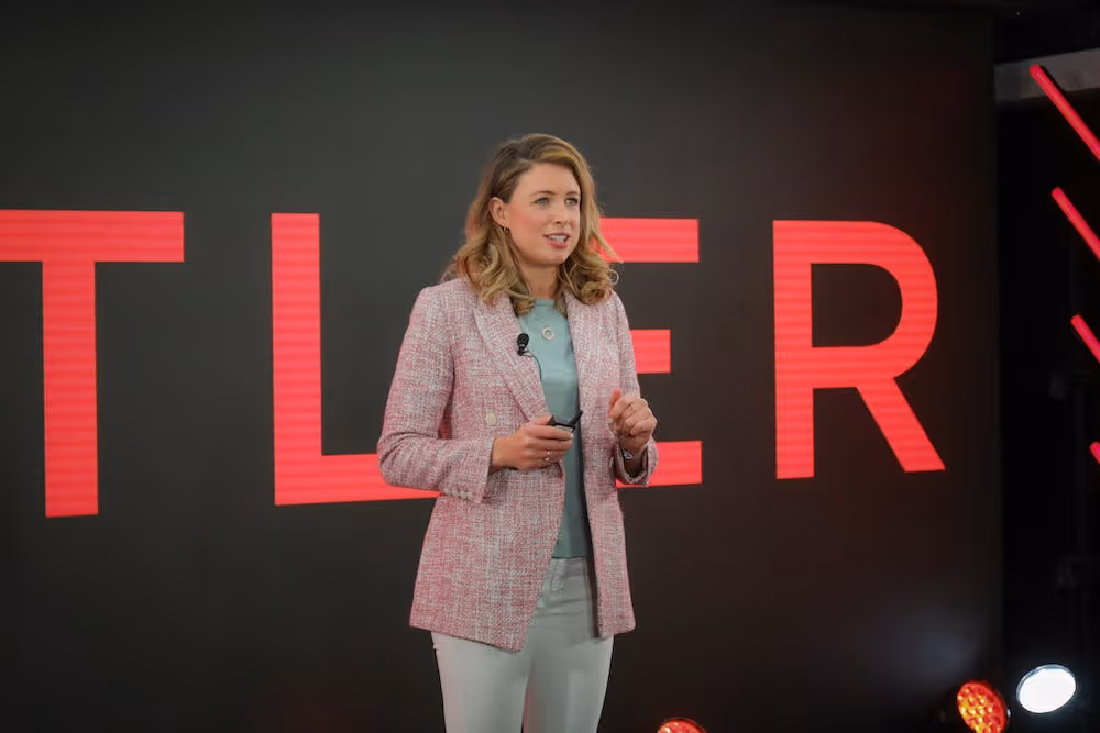 An image of Catherine Long, co-founder of Trace, presenting at the first Digital Antler Demo Day 