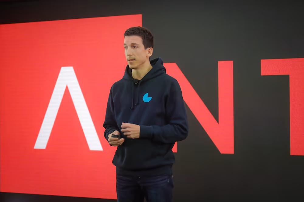 An image of Paul Boudet, co-founder of Meetric, presenting at the first Digital Antler Demo Day 