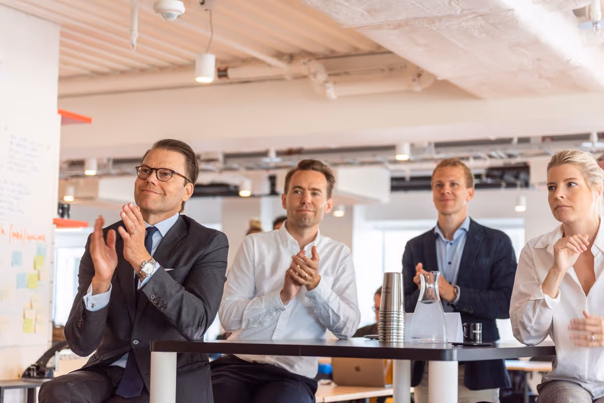 Prince Daniel claps with other individuals in meeting Antler Sweden  