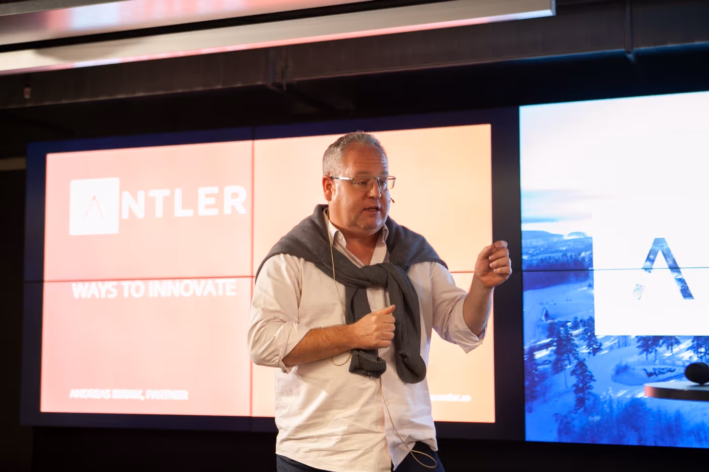 Antler Global Partner Andreas Birnik presenting with Antler logo on screen