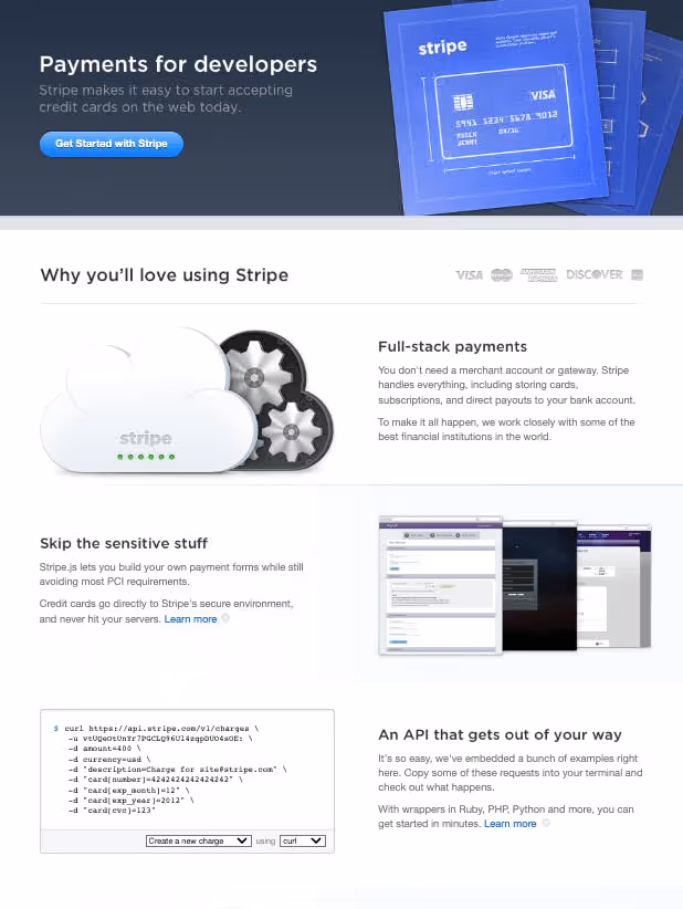 Stripe website 2011