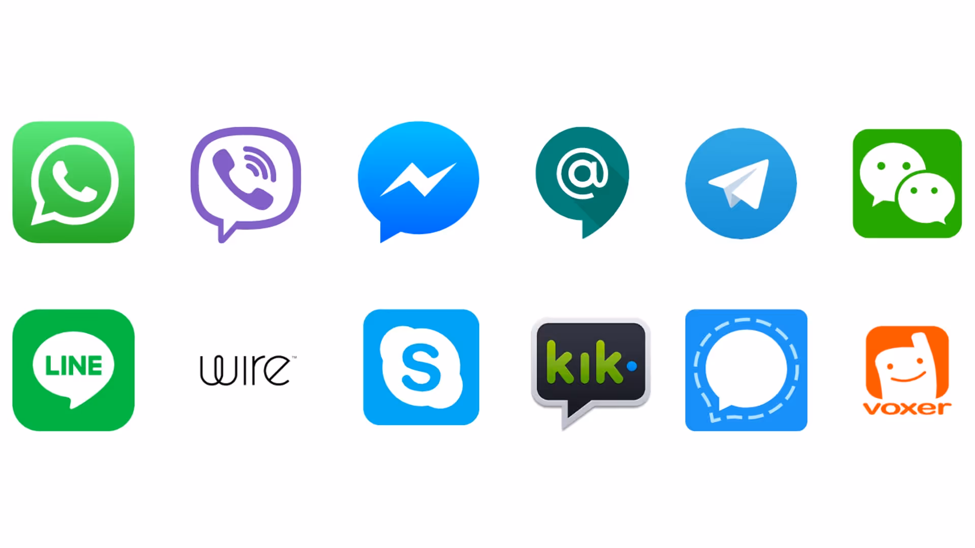 WhatsApp, Facebook, Viber, Google Allo, KiK and Skype brand logos