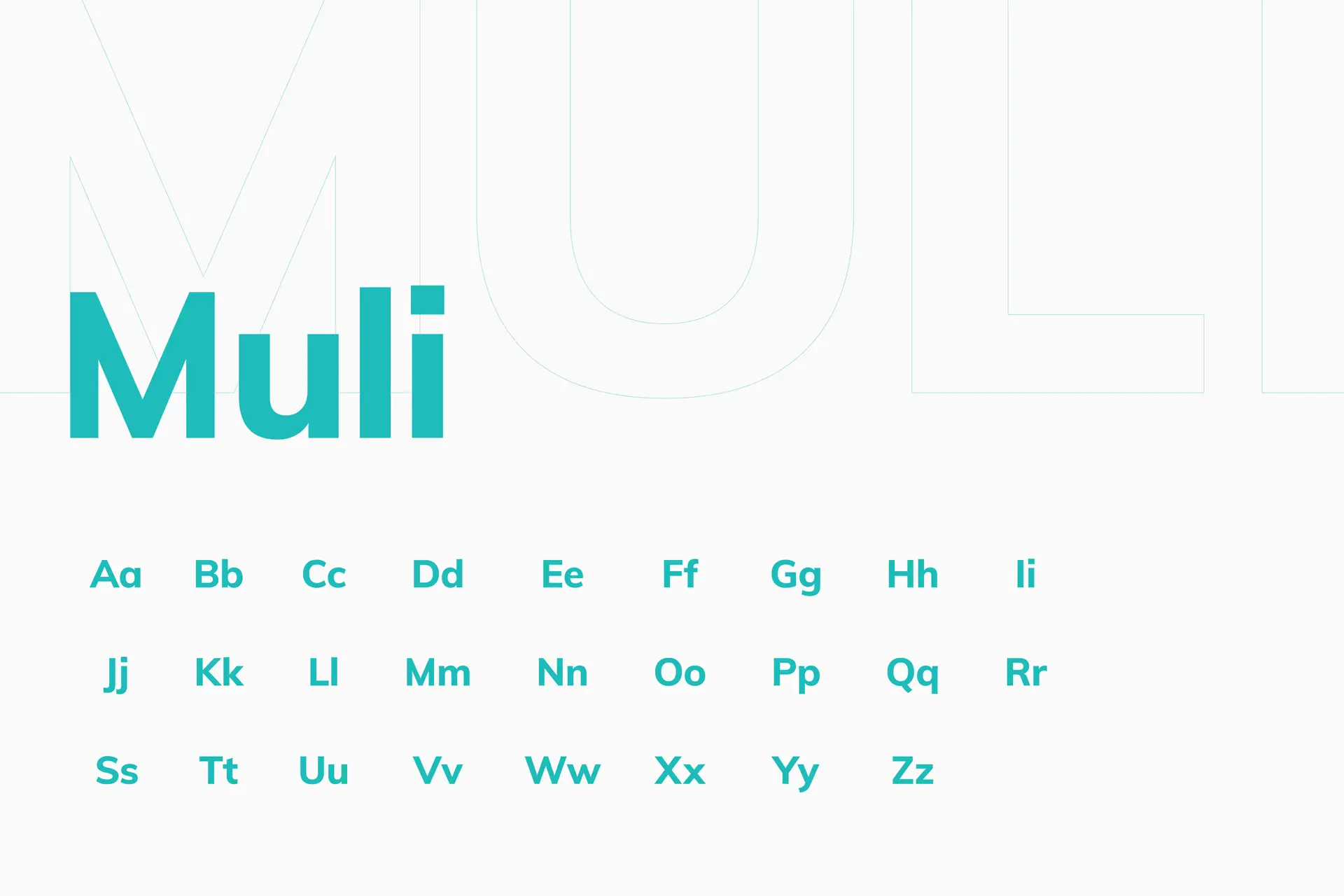 Typography specimen showing the Muli typeface in uppercase and lowercase.