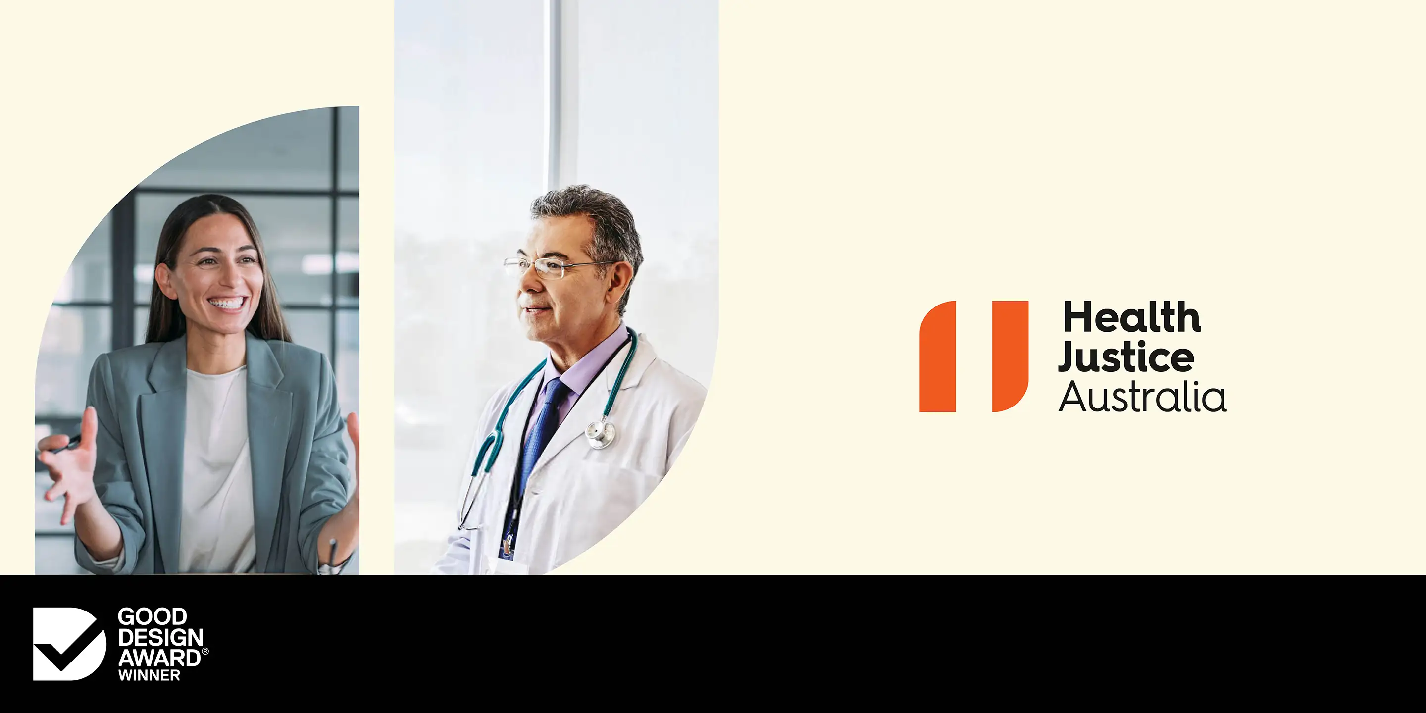 Health Justice Australia brand introduction showing leadership and frontline practitioners alongside the refreshed visual identity.