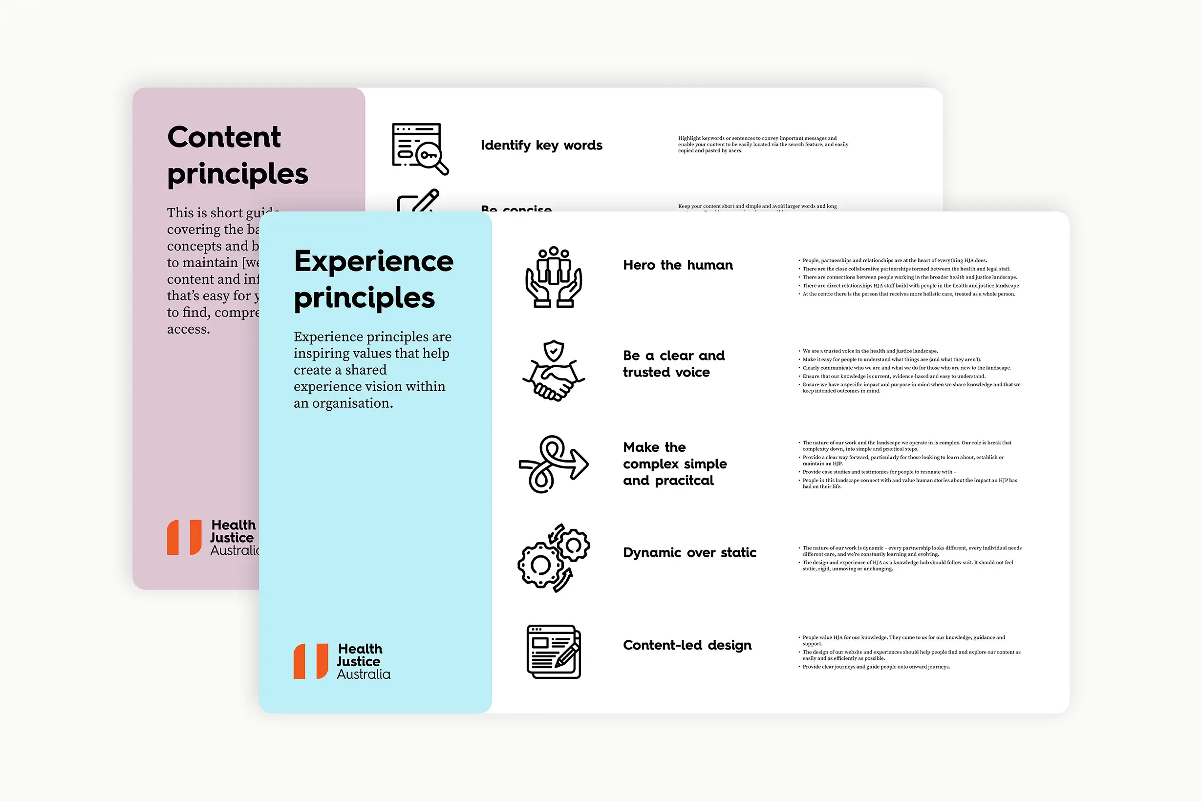 Experience and content principles defining the values and guidelines shaping HJA’s communication and user experience.