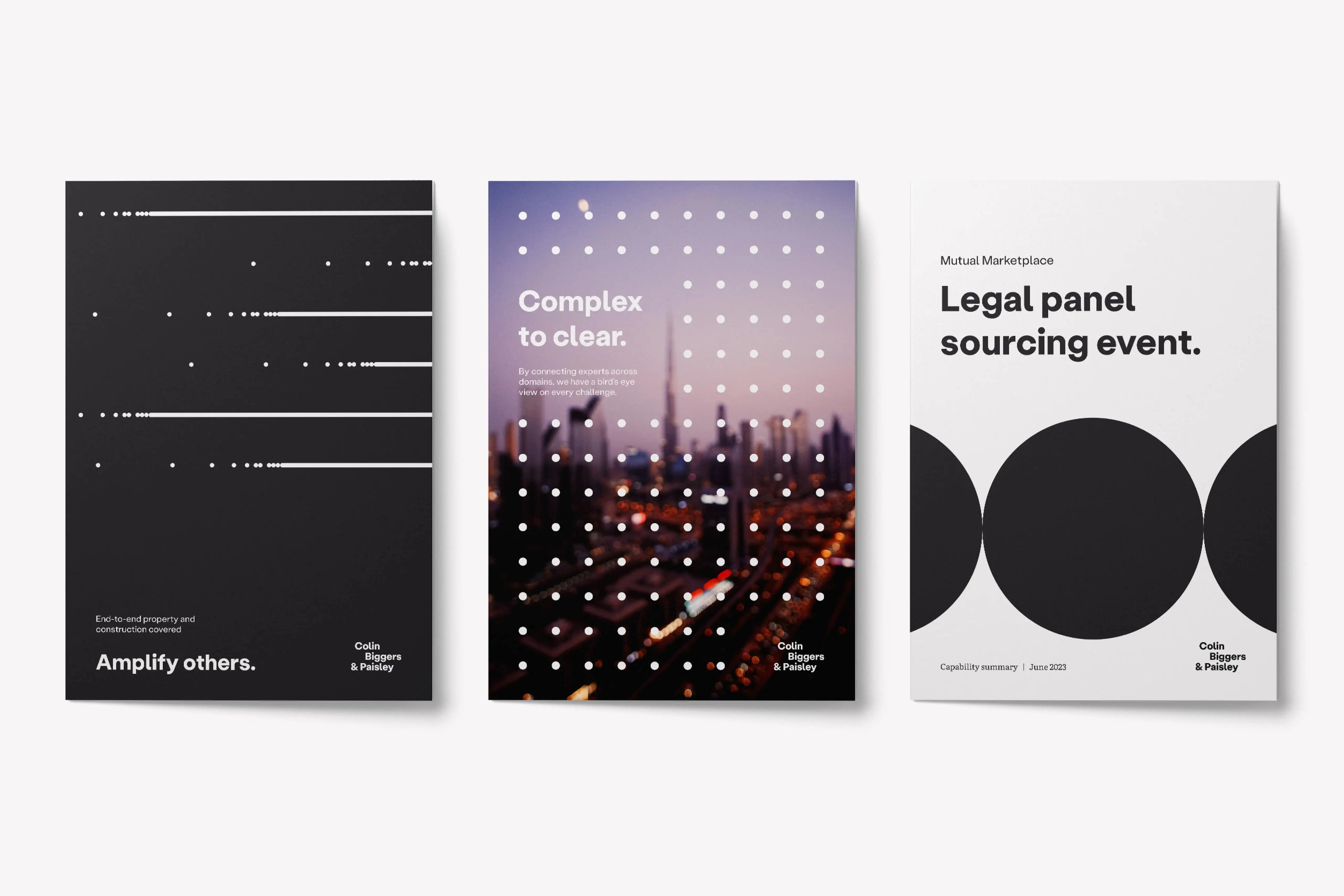 Set of three Colin Biggers & Paisley posters featuring the brand’s graphic system.