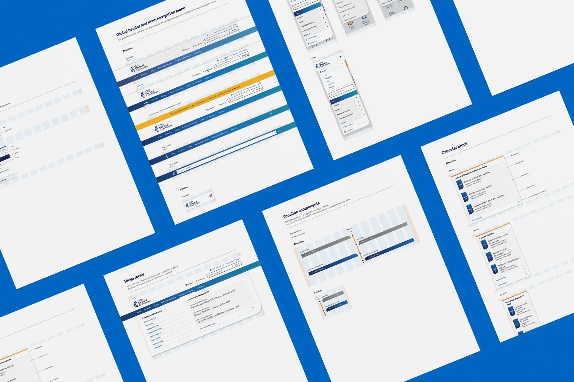 Multiple screenshots of website design components.