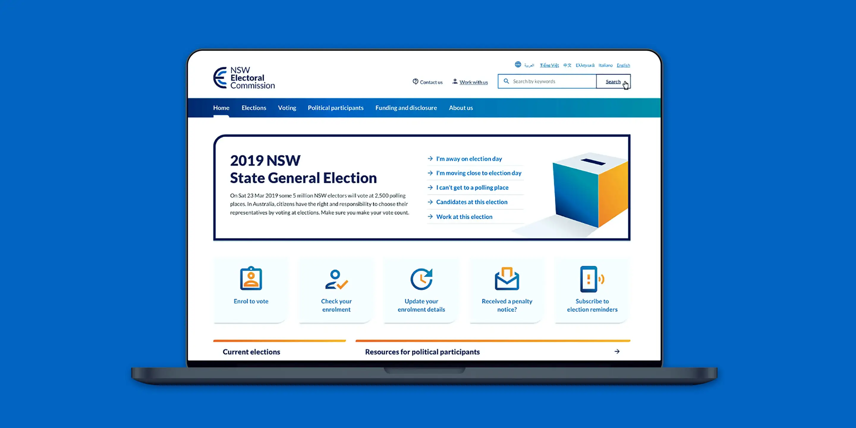 NSW Electoral Commission website interface redesigned to give voters quick access to essential election tasks.