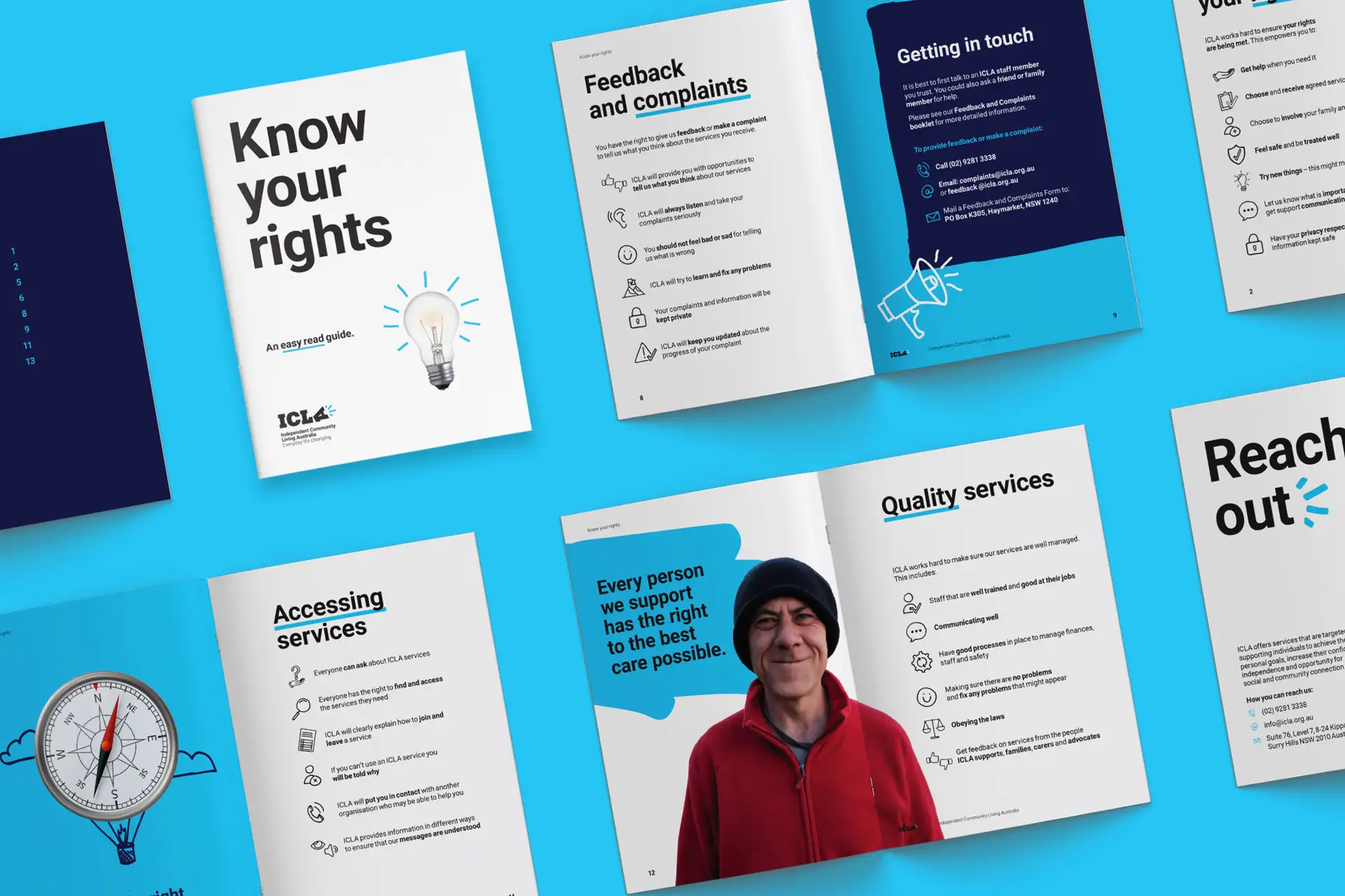 ICLA’s updated print materials showing clearer guidance and accessible communication for the people they support.