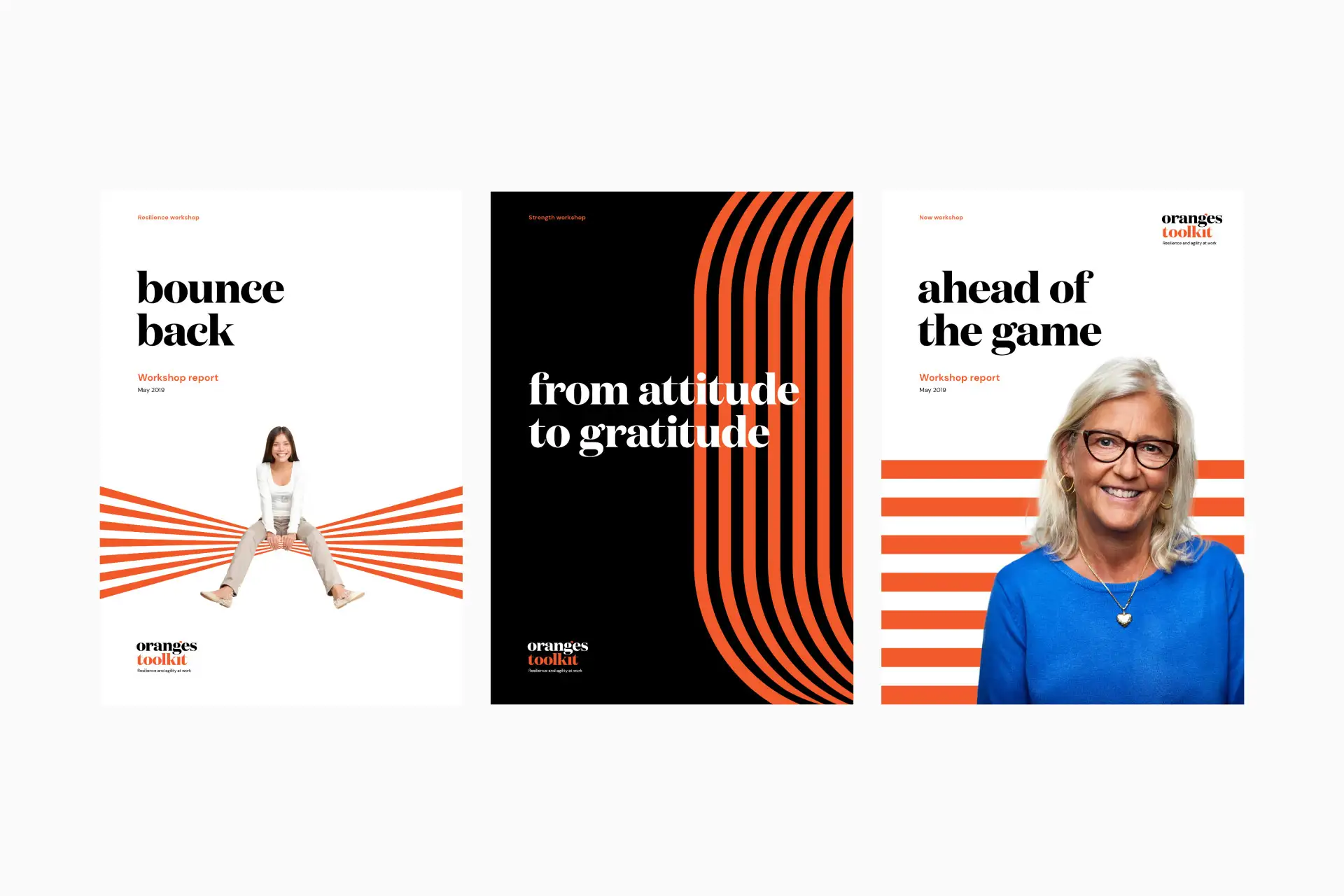 Three workshop report cover designs.