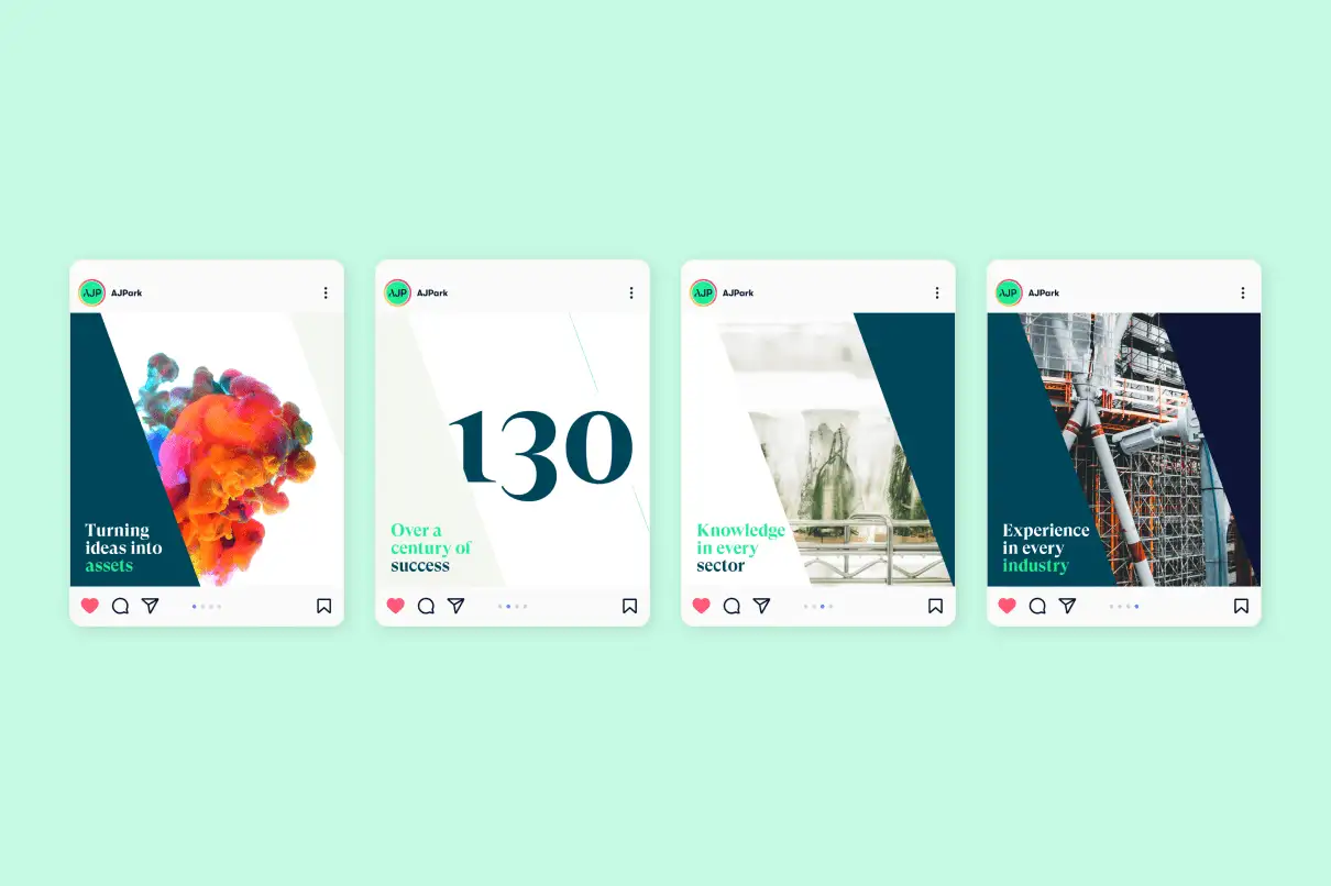 Four AJ Park social media post designs.