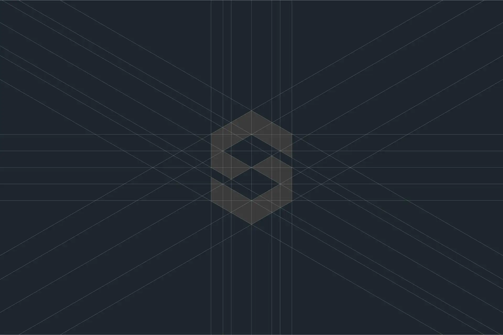 Geometric construction grid illustrating the structural proportions and alignment of the Sharvain Projects logo.