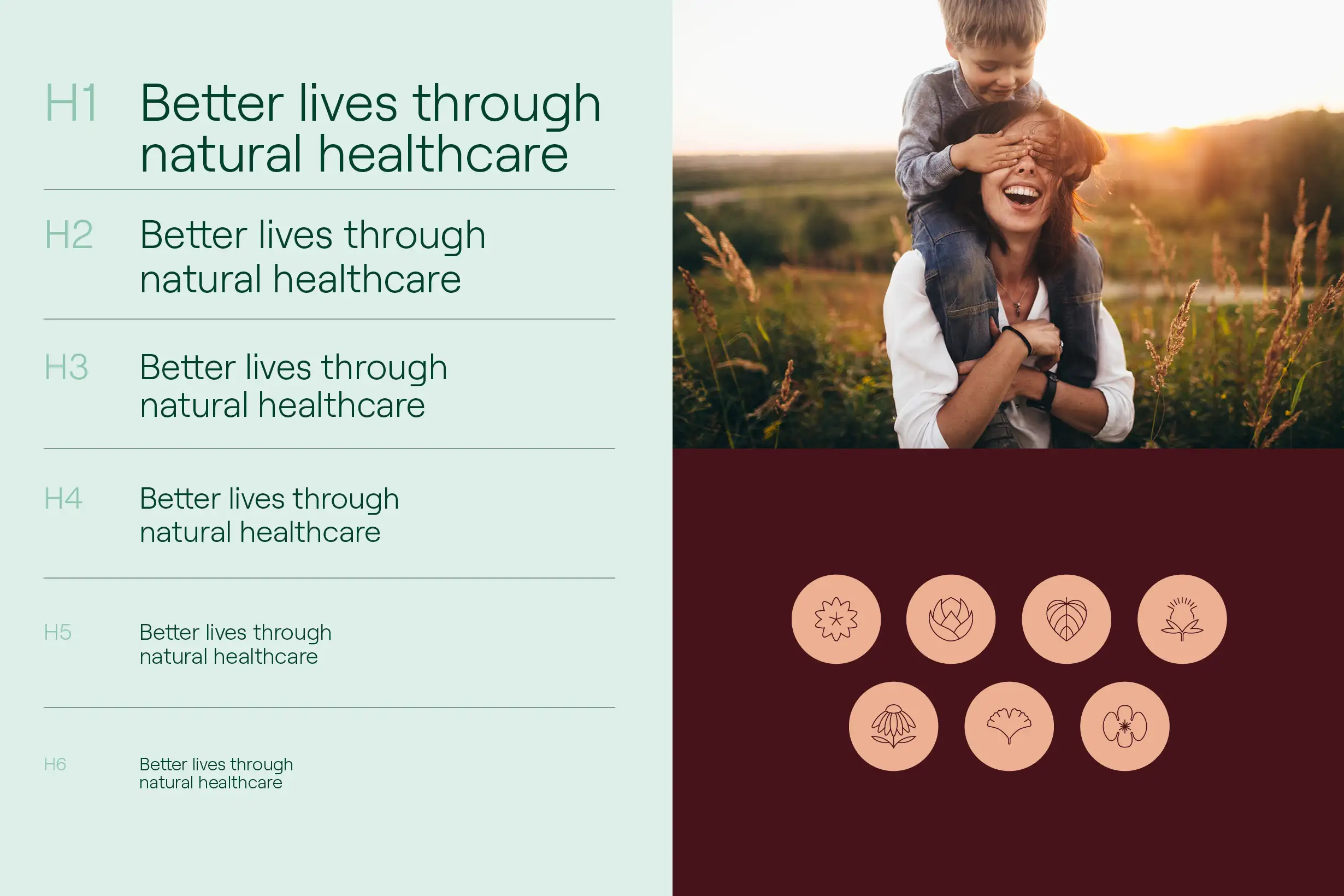 Headline styles demonstrating Integria’s calm, natural-health typography system used across the digital experience.