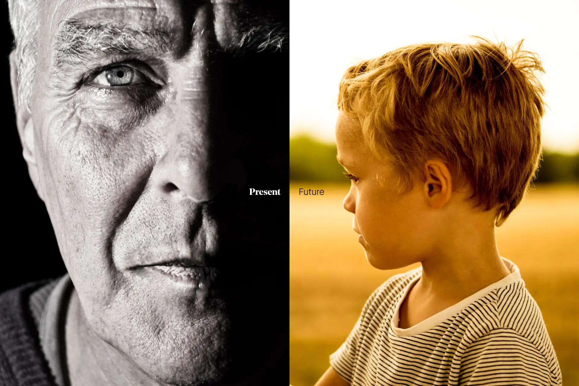 Present-to-future concept showing an older man and a child to express Maxima Private’s long-term advisory focus.