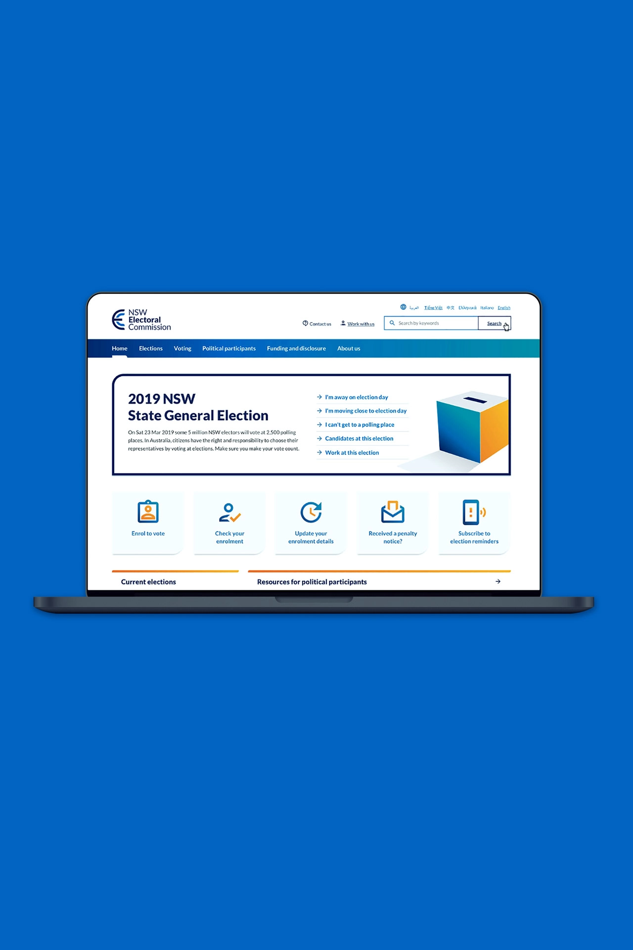 NSW Electoral Commission website interface redesigned to give voters quick access to essential election tasks.